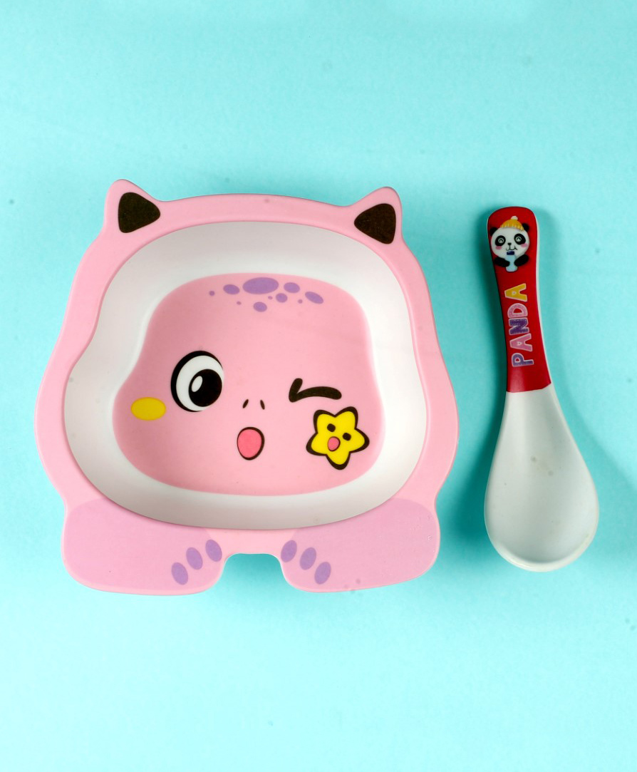 Mihar Essentials Bamboo Fibre Feeding Bowl with Spoon(Color & Print May Vary)-picture-25