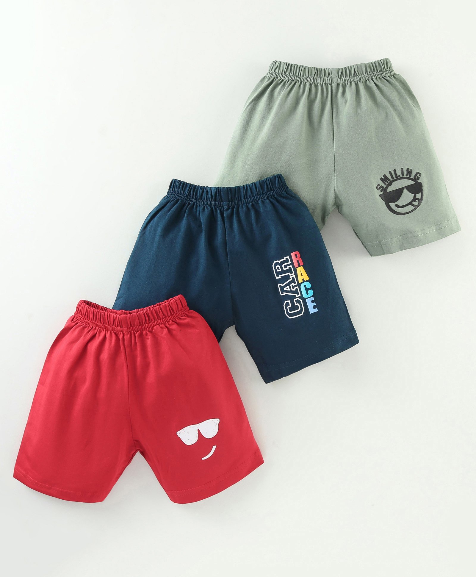 Teddy Sinker Knee Length Shorts with Text Print Pack of 3 - Red Light Green & Blue-picture-19