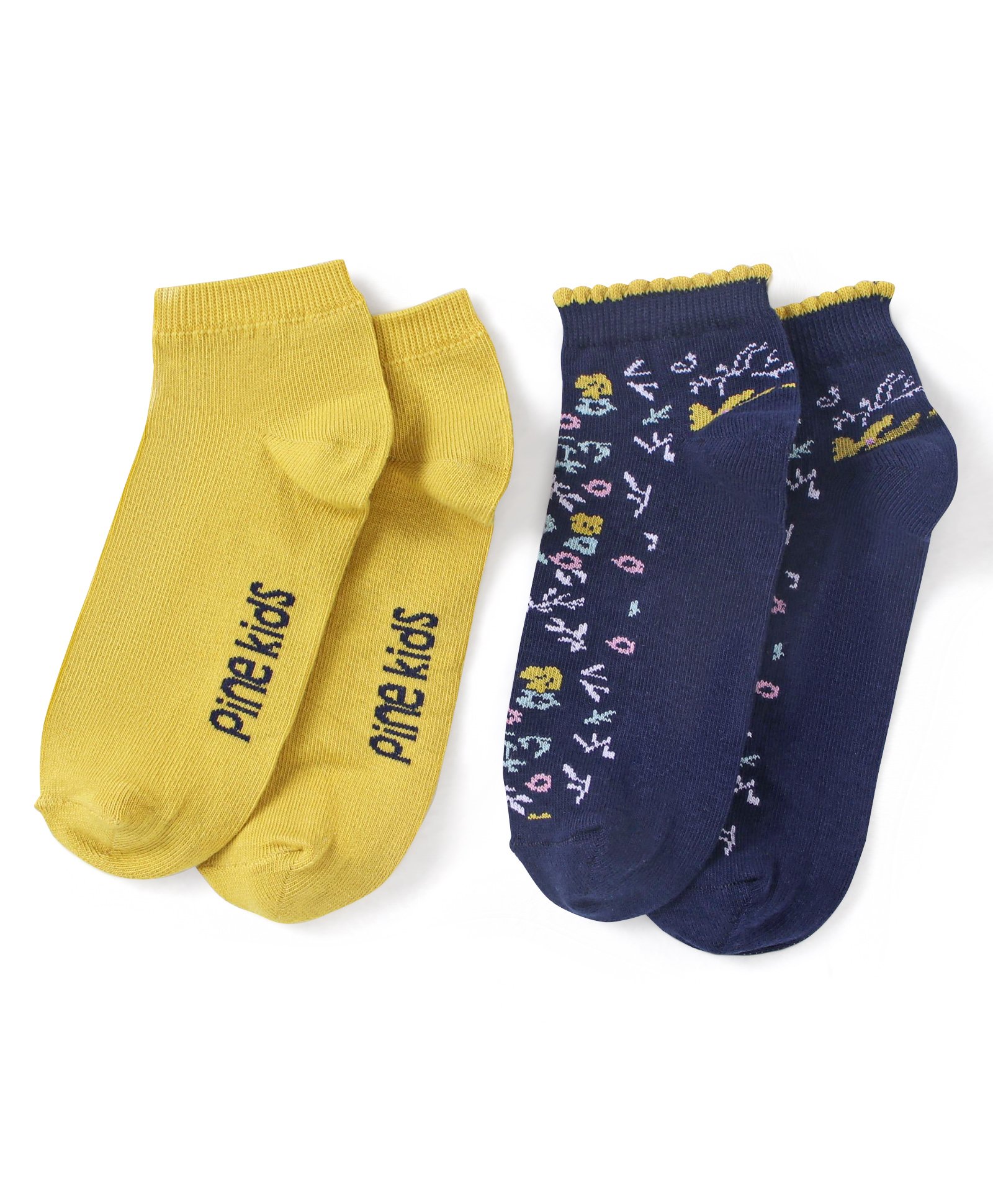 Pine Kids Ankle Length Socks Printed Pack Of 2 - Yellow & Blue-picture-14