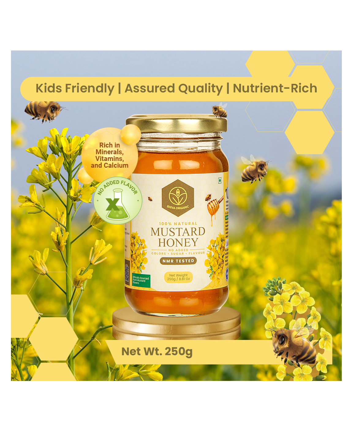 Shiva Organic Mustard Honey NMR Certified 100% Natural Healthy and Pure No Added Sugar Flavour - 250 g-image-39
