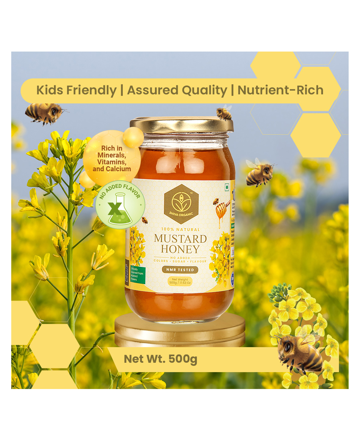 Shiva Organic Mustard Honey NMR certified 100% Natural Healthy and Pure No Added Sugar Flavour - 500 g-image-38