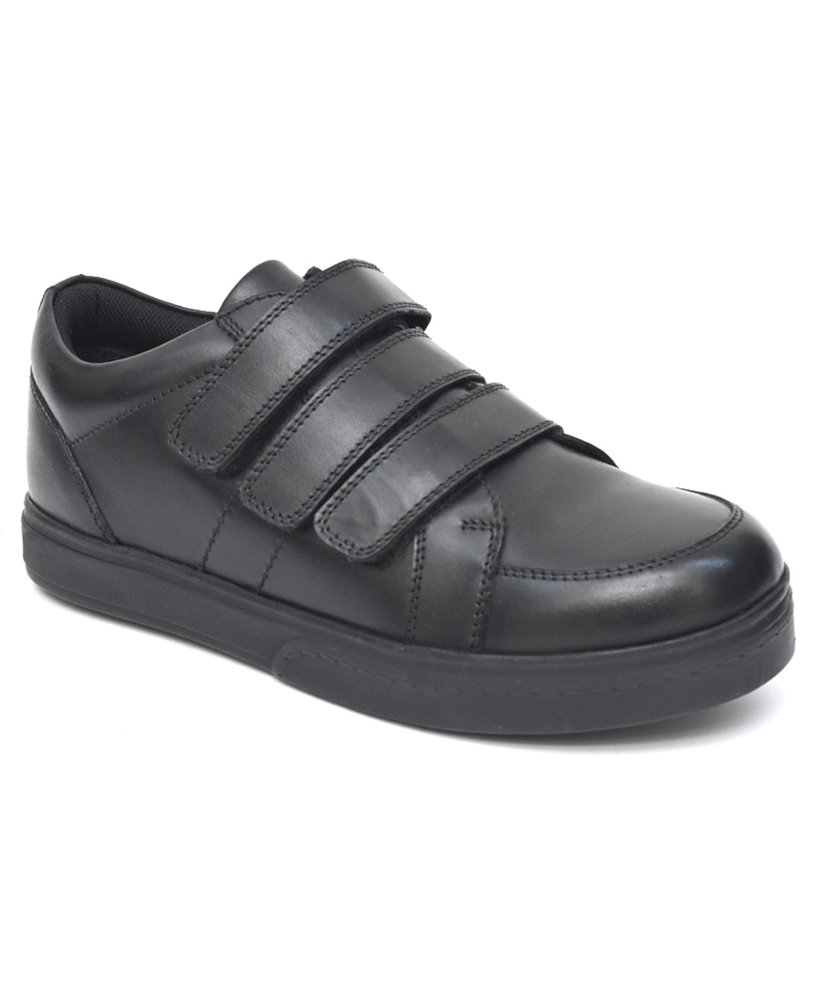 Fresh1947Feet Triple Strap Velcro Closure Leather School Shoes - Black