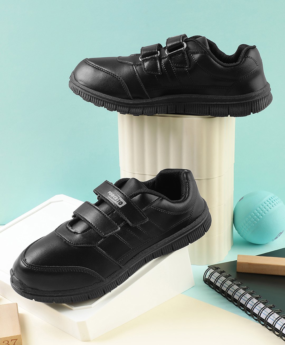 Liberty Solid Velcro Closure School Shoes - Black-image-3