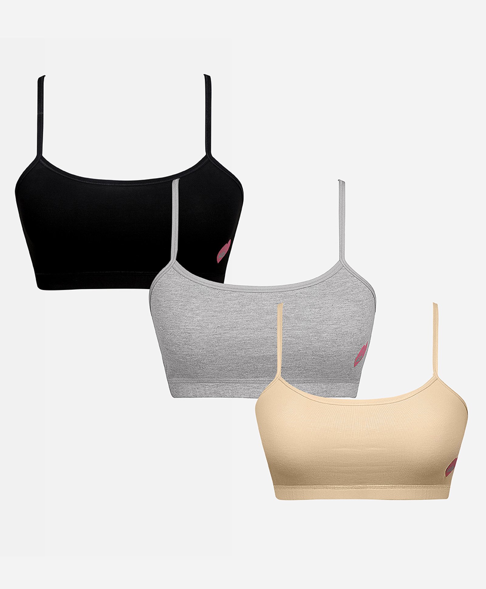 SillySally Pack Of 3 Non Wired & Non Padded Heart Placement Printed Training Bra - Grey Black & Beige-picture-36