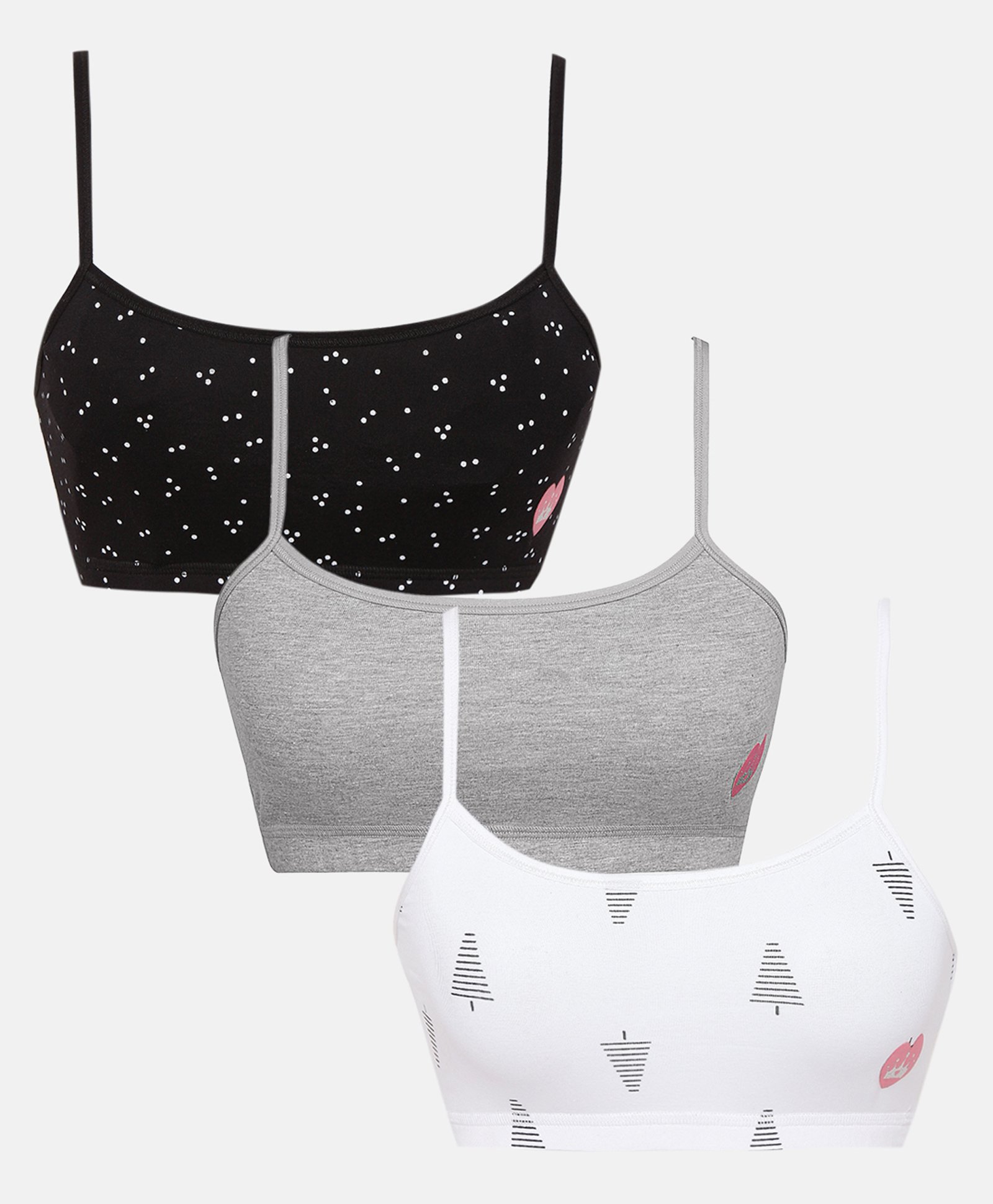 SillySally Pack Of 3 Non Wired & Non Padded Polka dot & Tree Printed Training Bra - Grey Black & White-image-37