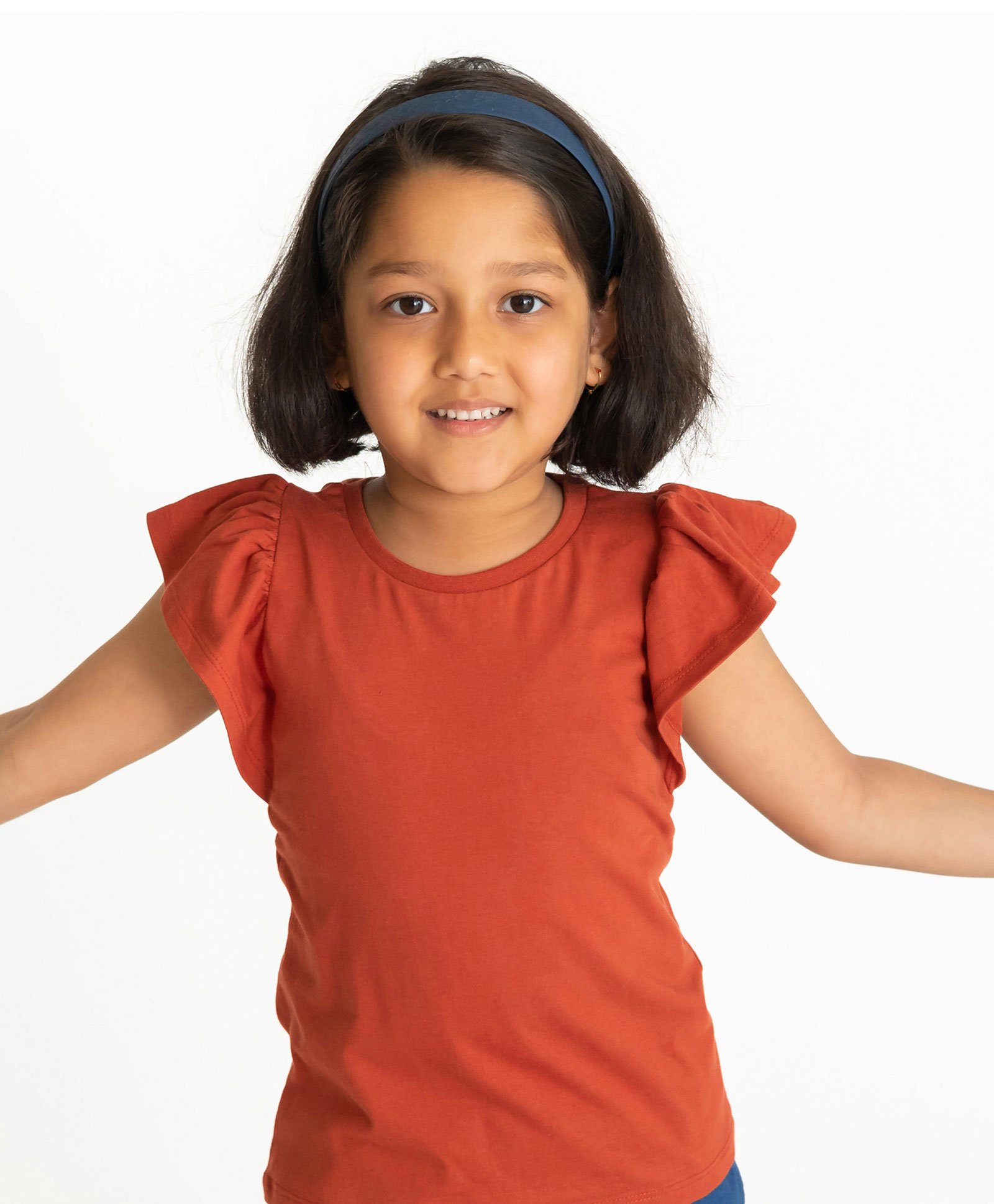 Campana 100% Cotton Frill Short Sleeves Solid Top - Rust Red-picture-28