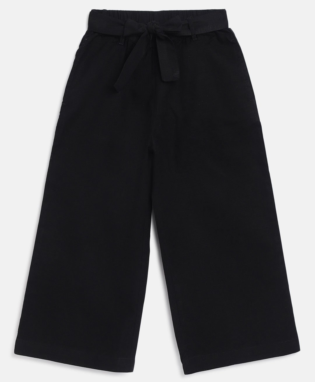 Campana Solid 100% Cotton Culottes With Belt - Black-picture-20