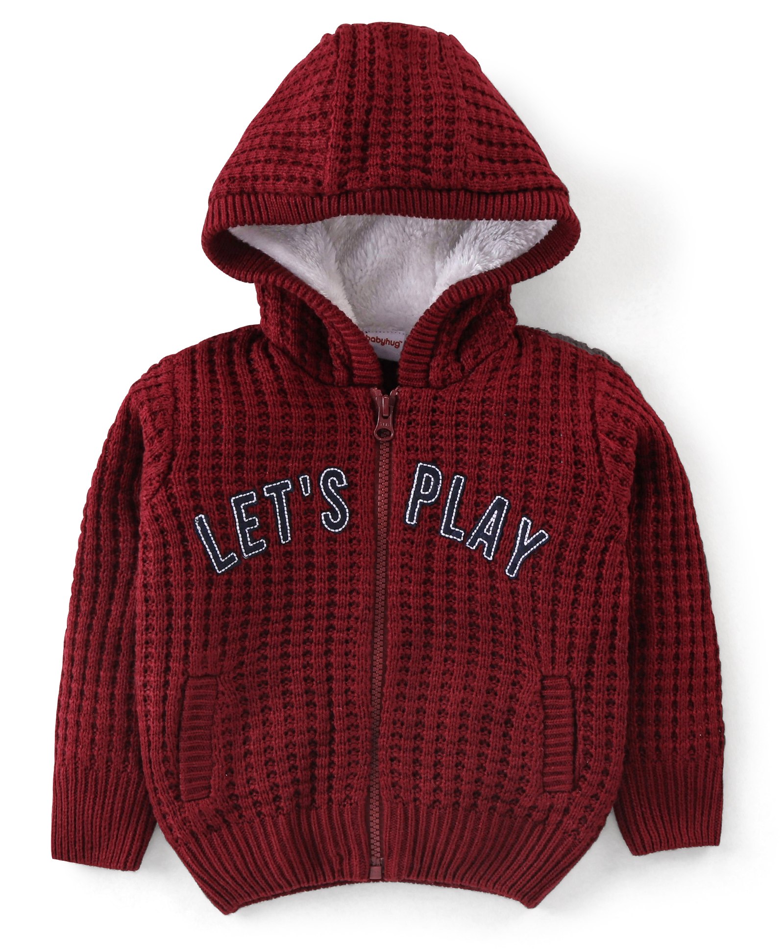 Babyhug 100% Acrylic Knit Full Sleeves Front Open Hooded Sweater with Cable Knit Design - Maroon-picture-36