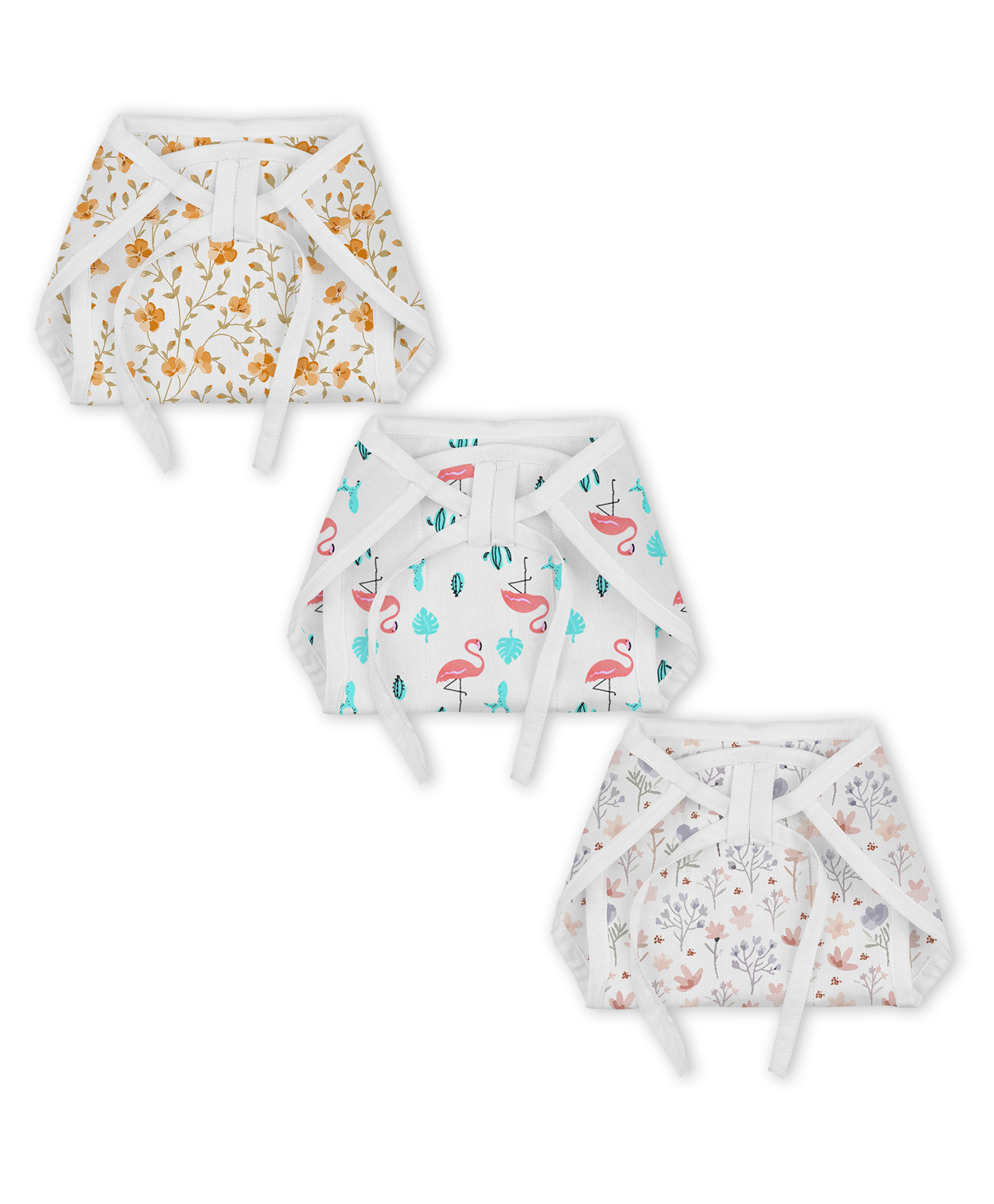 mom's home Moms Home 100%Organic Cotton Baby Unisex Muslin Nappies Pack of 3 - Multicolour-picture-23