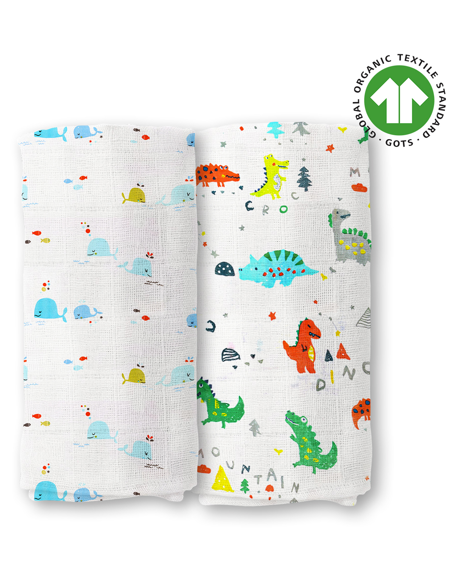 mom's home Moms Home Organic Cotton Supersoft Baby Muslin Swaddle Crocodile Printed Pack of 2 - White-picture-18
