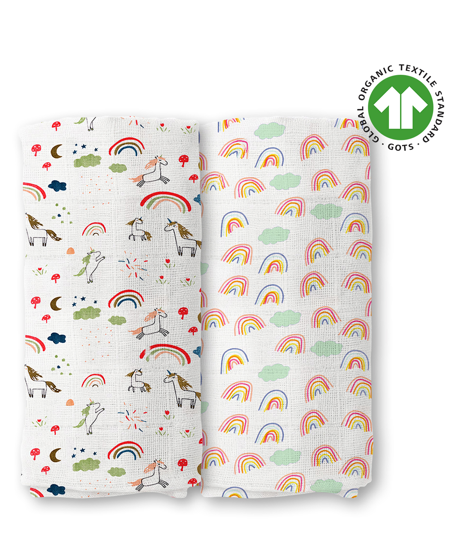 mom's home Moms Home Organic Cotton Supersoft Baby Muslin Swaddle Rainbow Printed Pack of 2 - White-picture-24