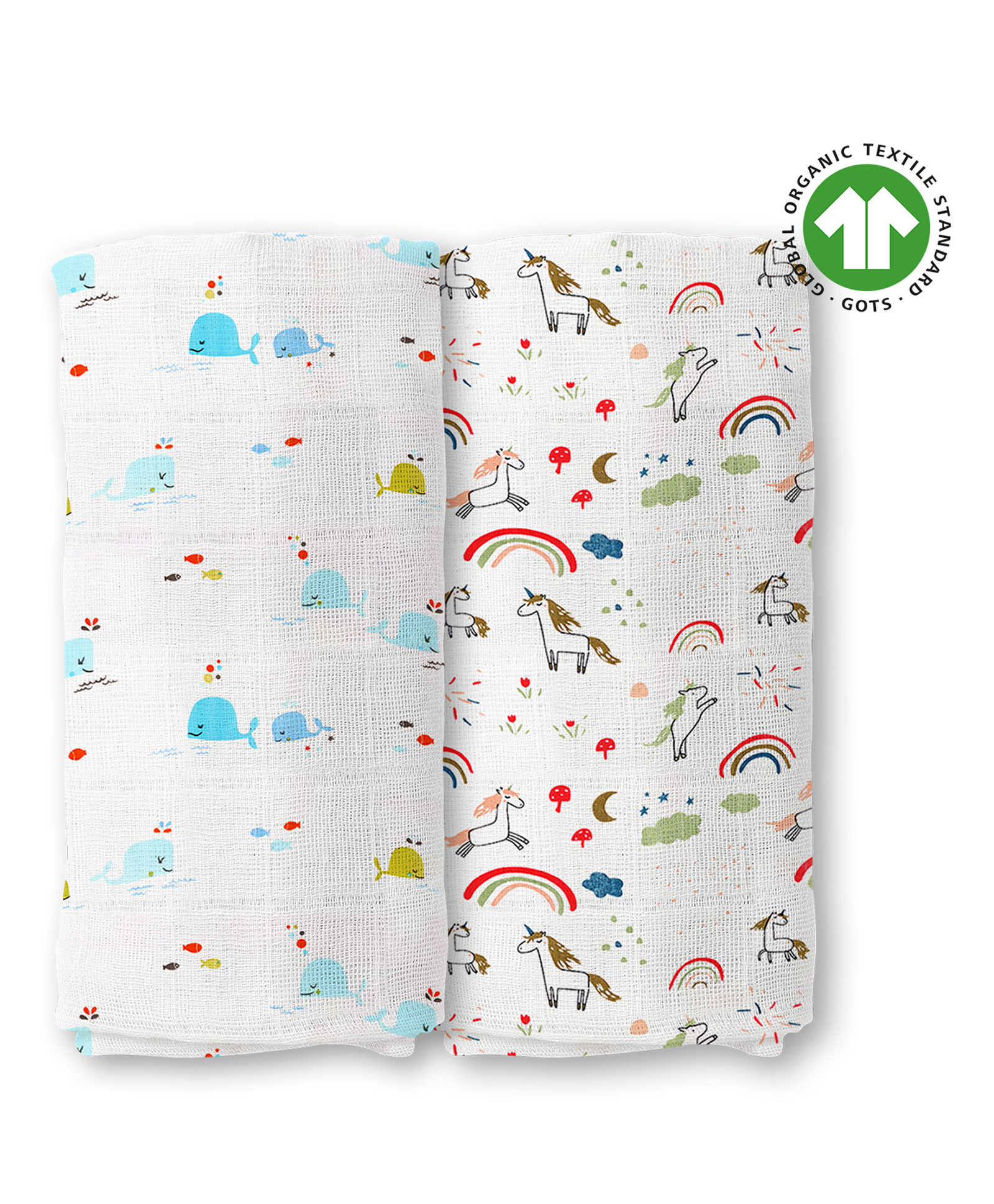 mom's home Moms Home Organic Cotton Supersoft Baby Muslin Swaddle Rainbow Printed Pack of 2 - White-picture-11