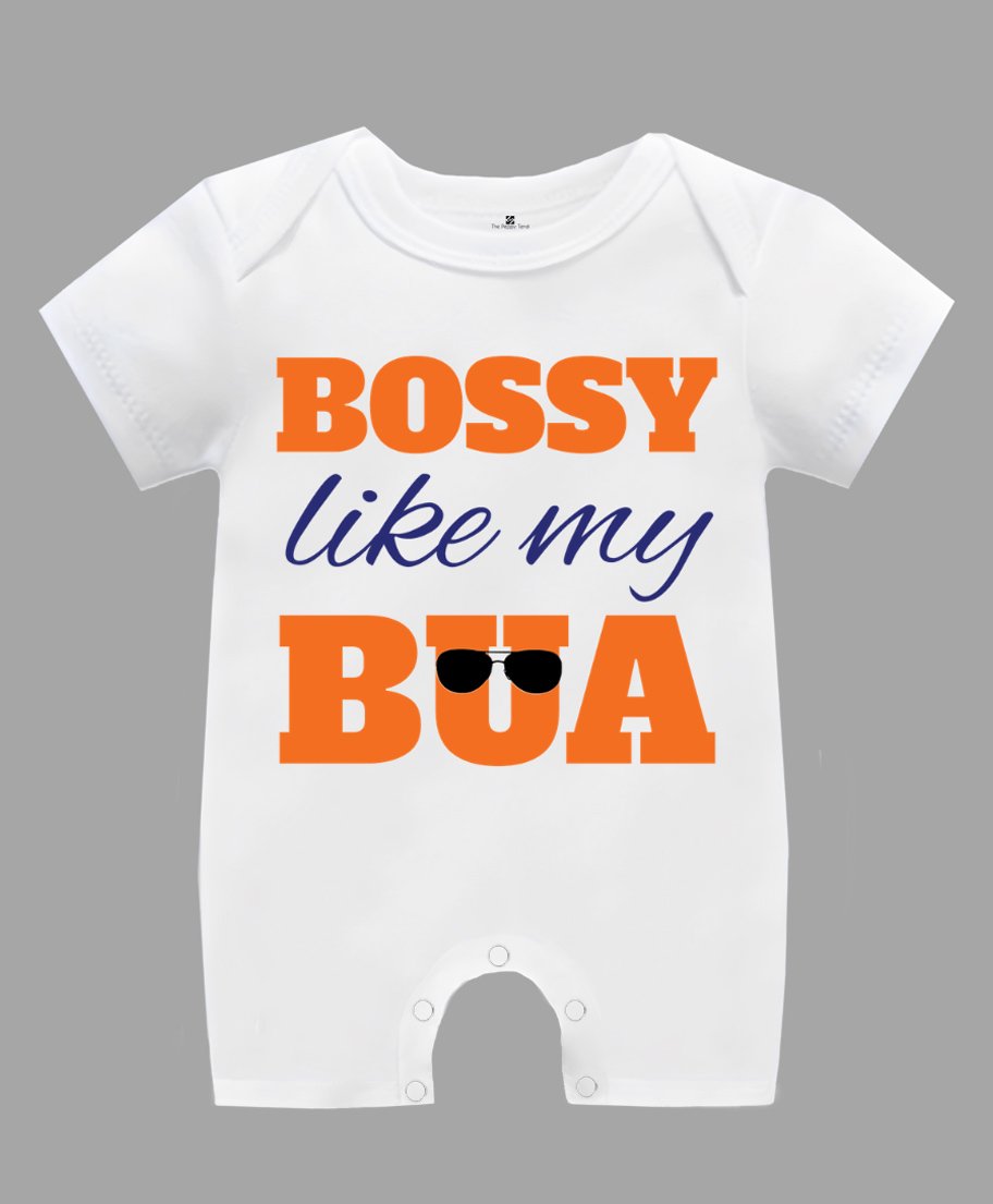The Peppy Tend 100% Cotton Short Sleeves Bossy Like My Bua Printed Rompers - White-image-10