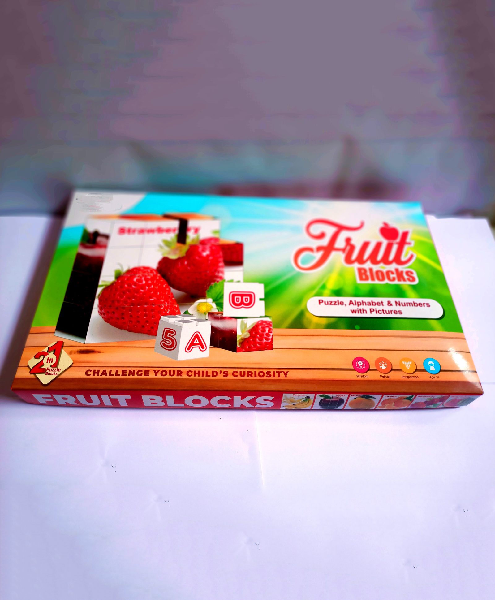 Fingo Brain Fruits Blocks Puzzle Alphabets & Number with Pictures & Colors Red Themes - 32 pcs-image-49
