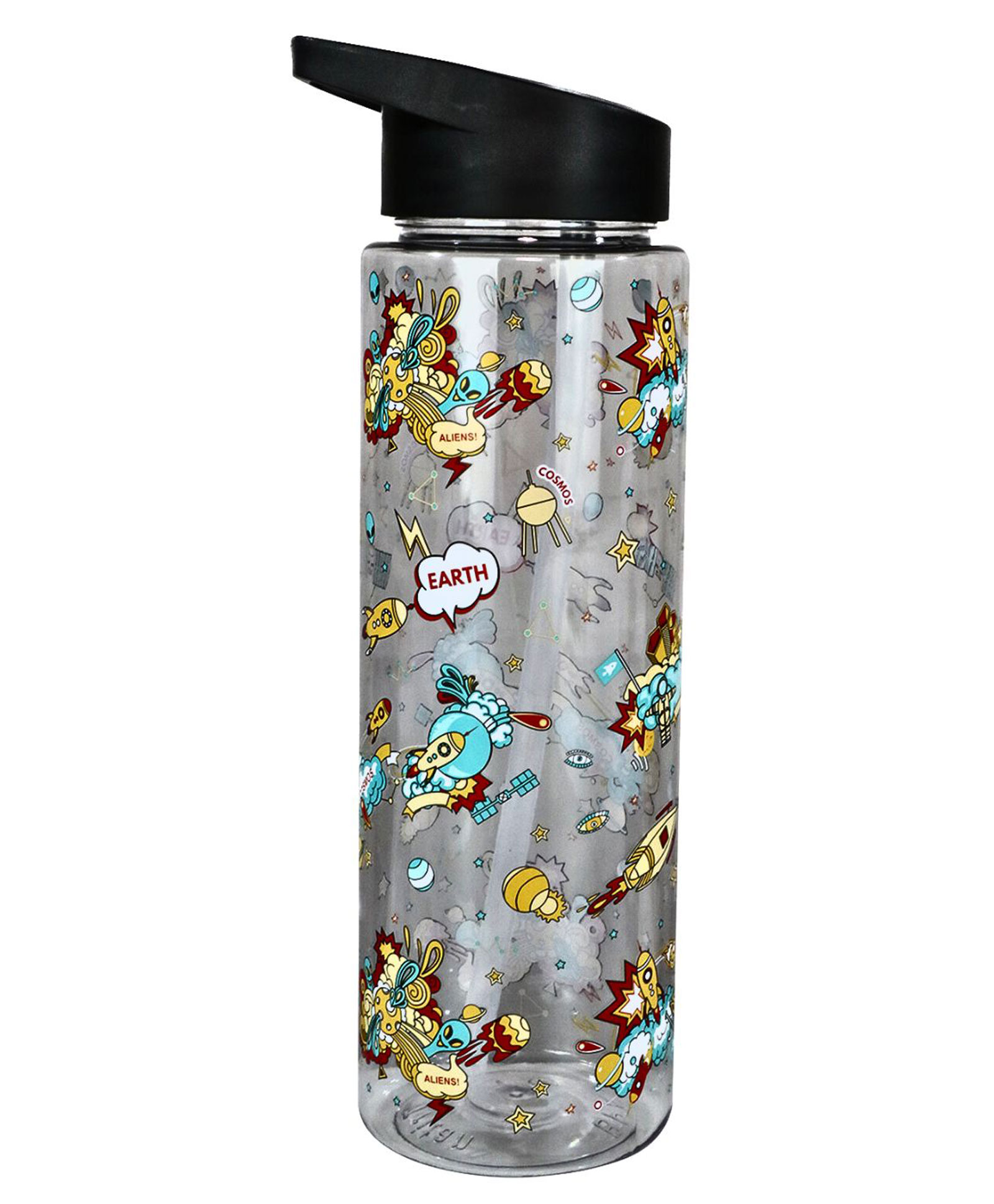 SmilyKiddos Sipper Water Bottle With Flip Top Nozzle Space Rocket Theme Black - 750 ml-image-26