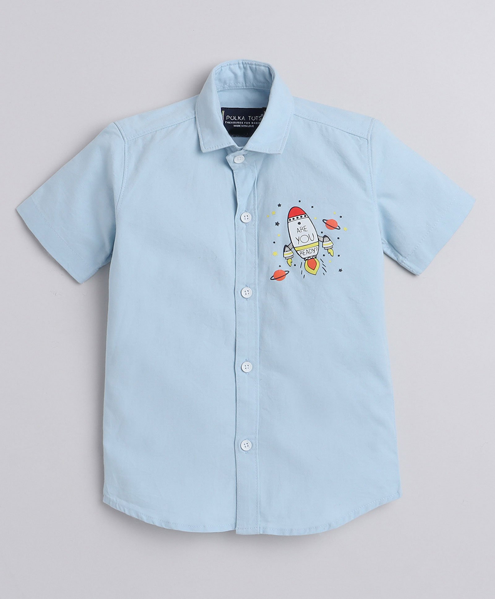 Polka Tots Half Sleeve Rocket Printed Shirt - Sky Blue-picture-26