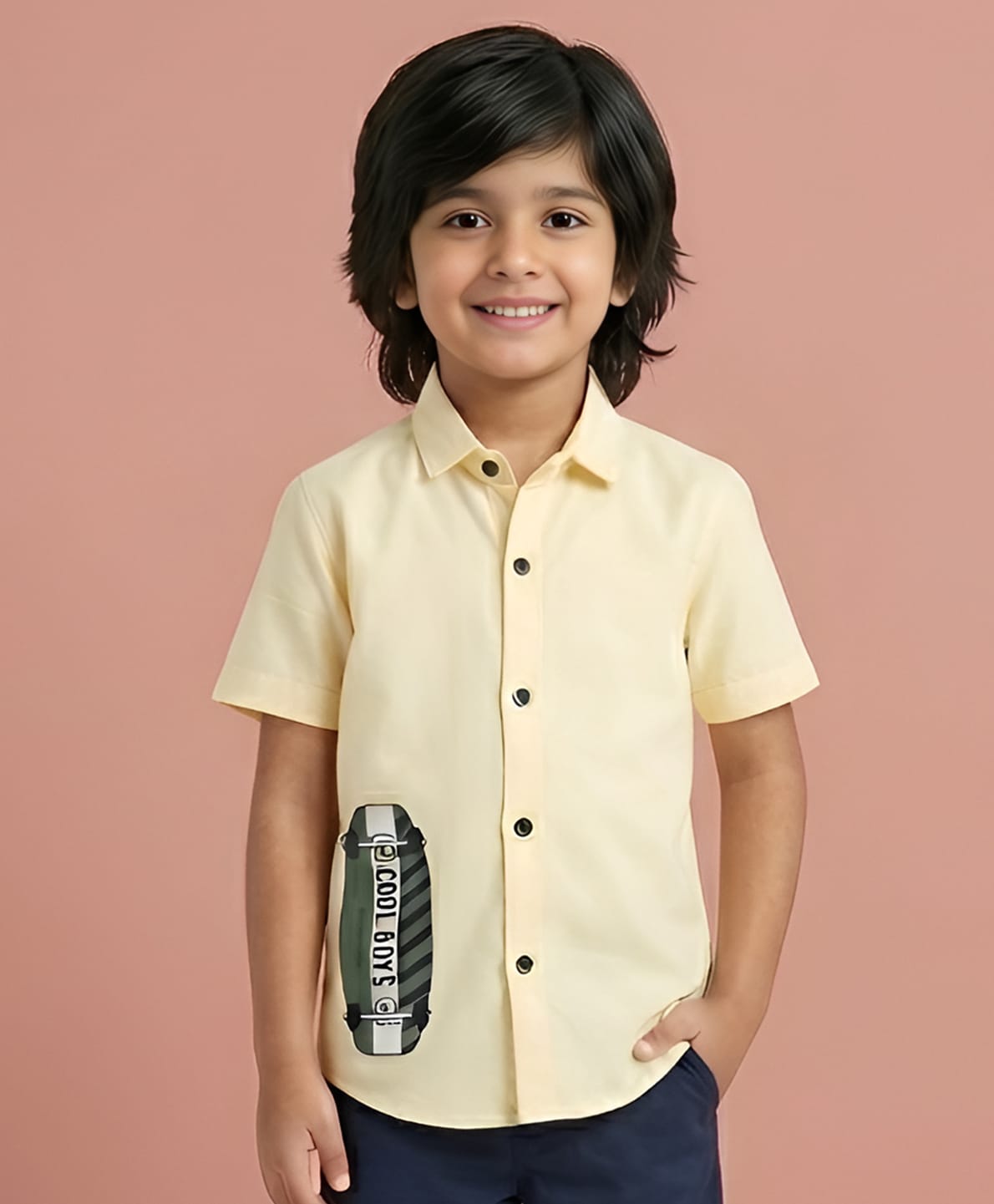 Polka Tots Half Sleeve Cool Boys Skateboard Printed Shirt - Yellow-picture-25