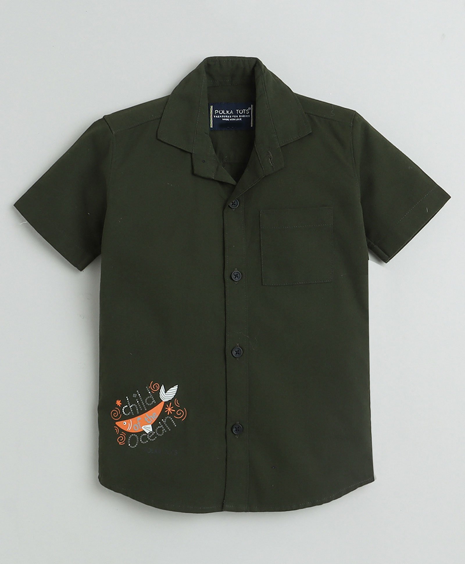 Polka Tots Half Sleeves Child Of The Ocean Glitter Printed Shirt - Green-image-22