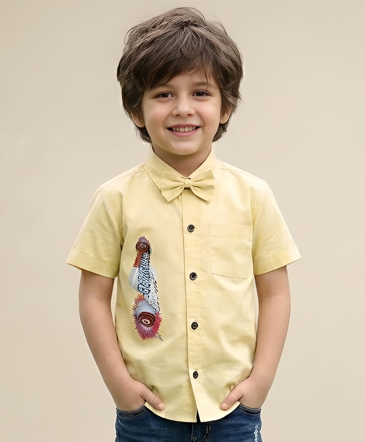 Polka Tots Regular Fit Half Sleeves Sports Theme Tyre Metallic Printed Bow Appliqued Shirt  - Yellow-picture-20