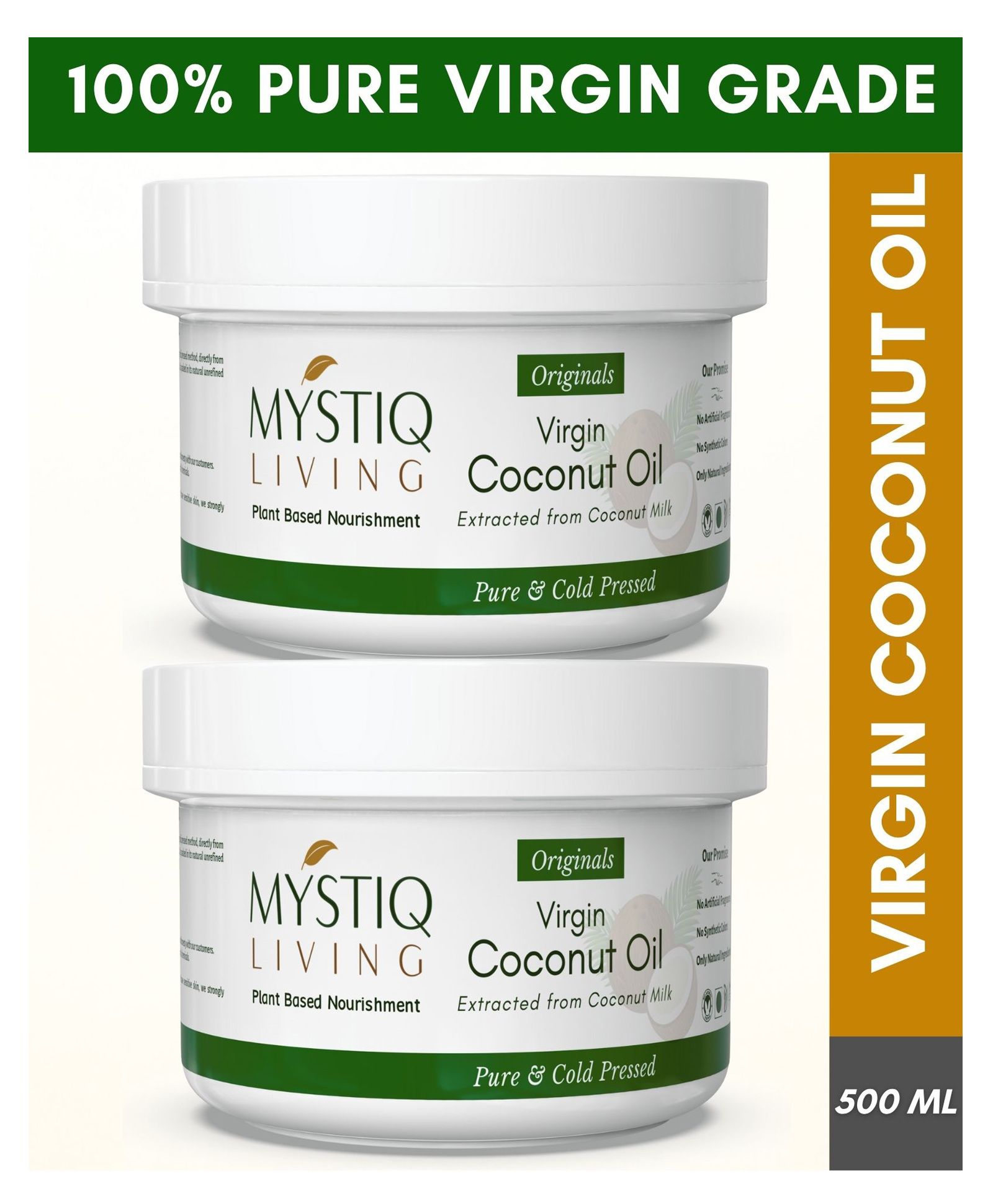 Mystiq Living Extra Virgin Coconut Oil Jar Combo For Baby Massage100% Pure & Cold Pressed Pack of 2 - 500 ml-image-31