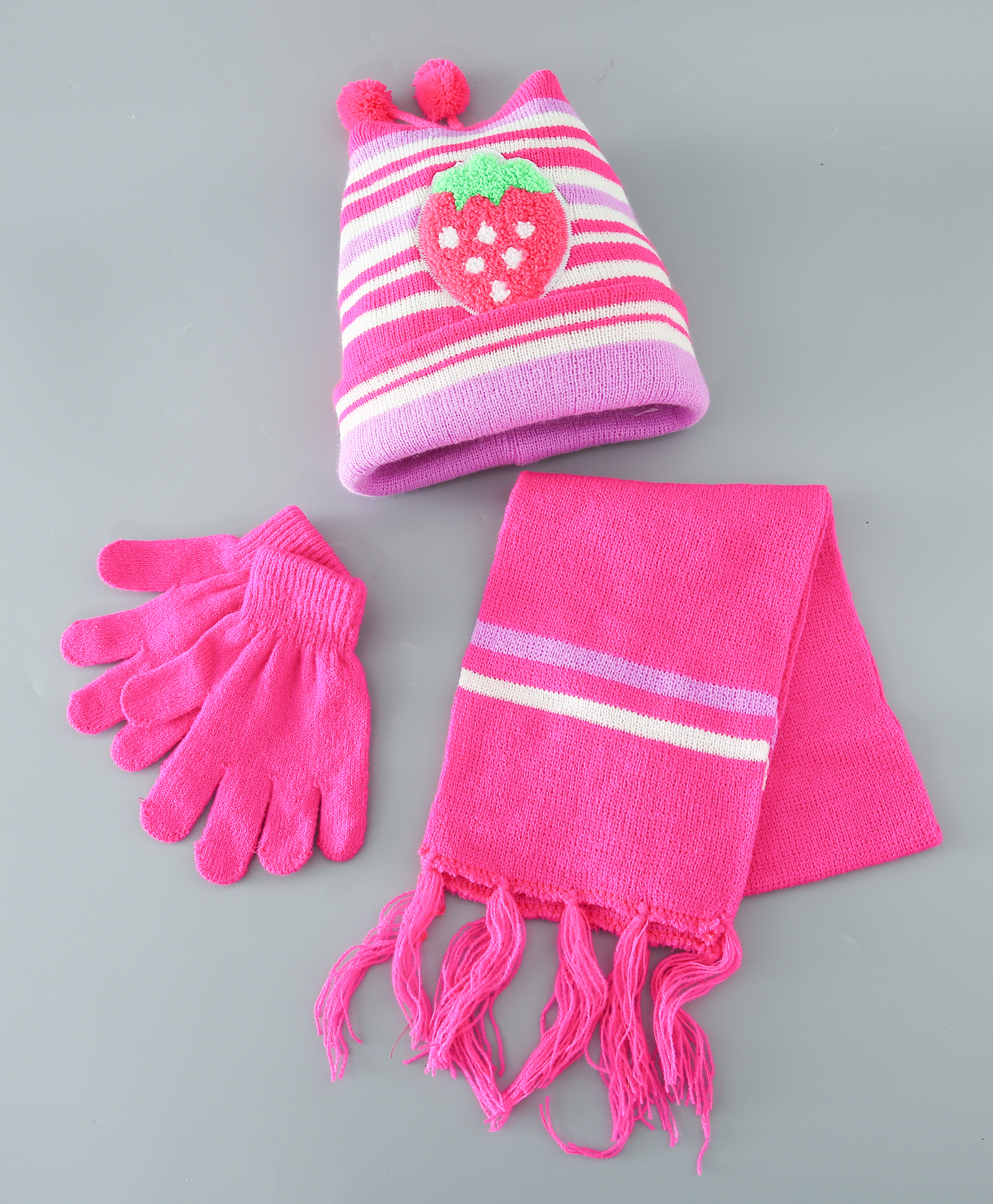 Babyhug Woollen  Stripe Design Caps & Gloves Set With Muffler - Multicolor-image-30