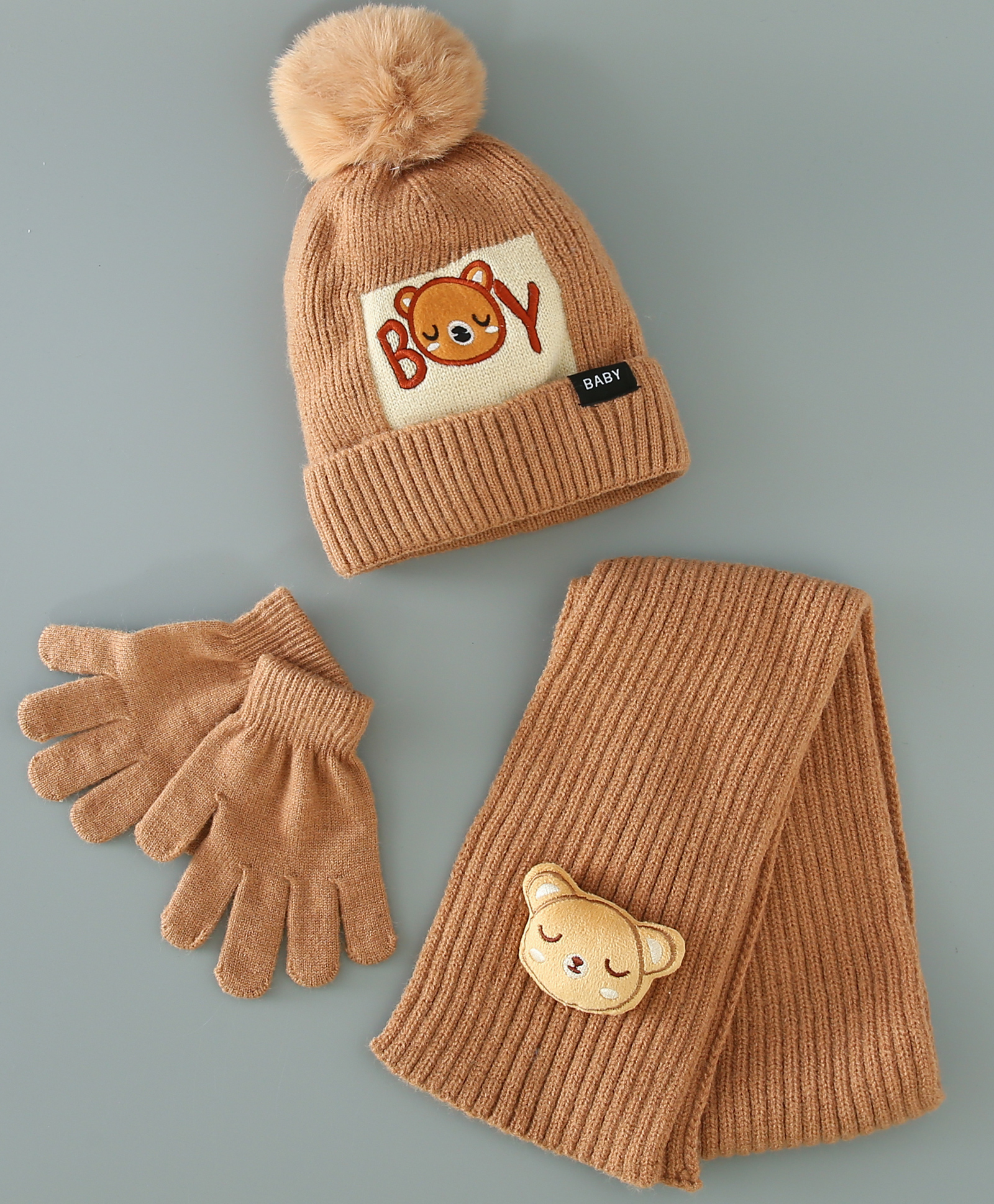 Babyhug Woolen Cap Gloves & Muffler Set - Brown-image-33