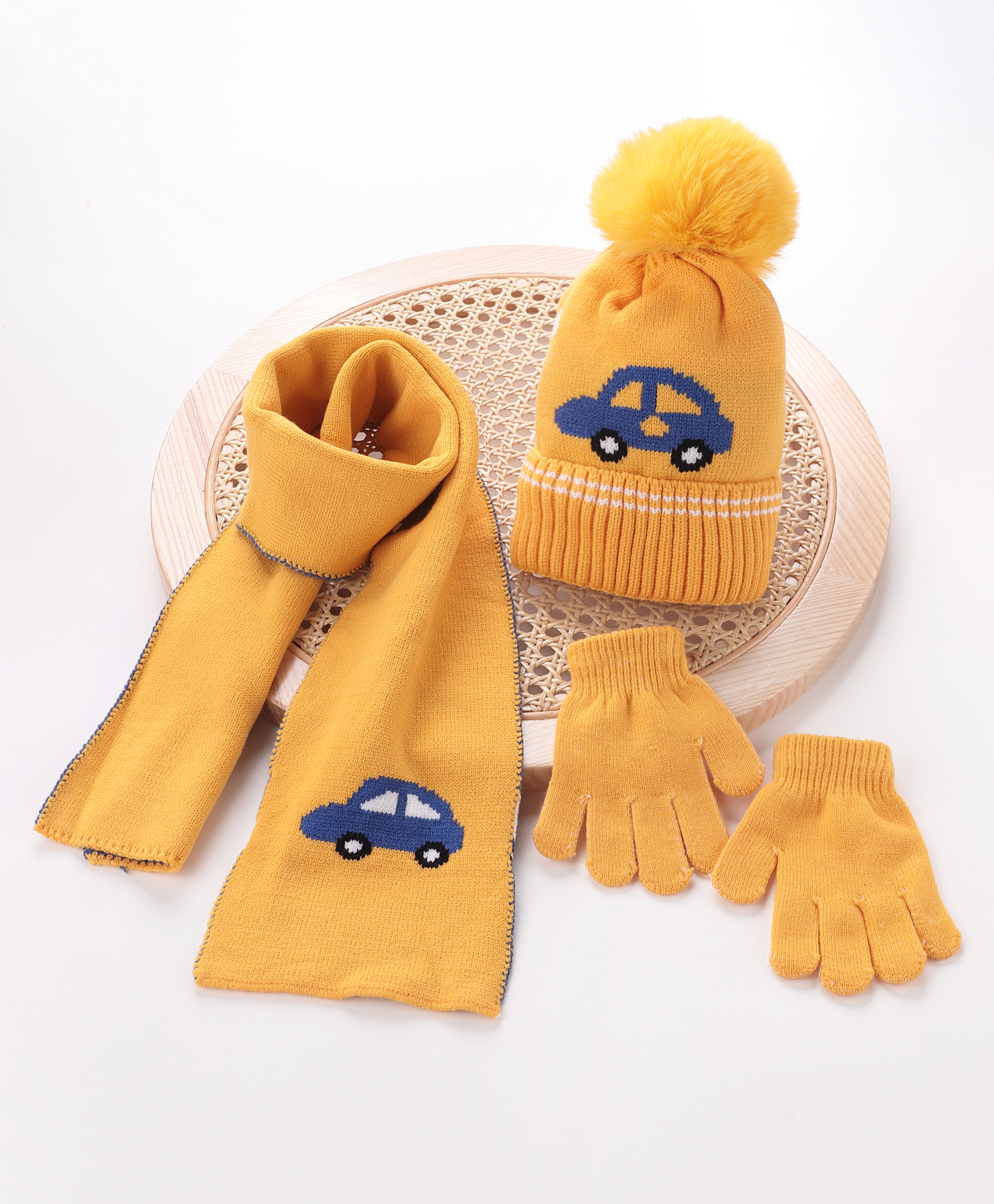 Babyhug Woolen Cap Gloves & Muffler Set - Yellow-image-34