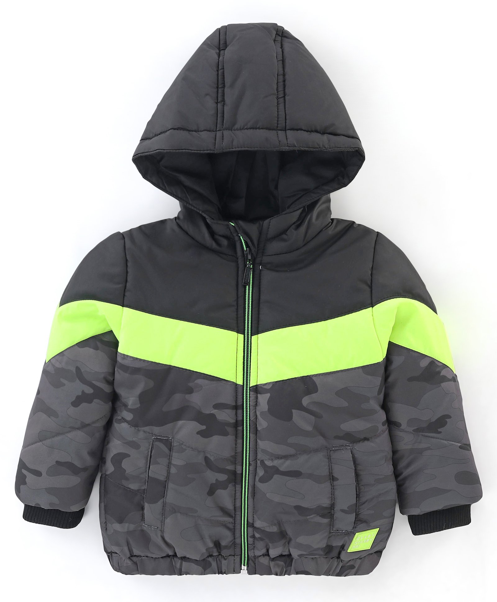 Babyhug Full Sleeves Hooded Fashion Winter Jacket Camo Print - Green-image-22