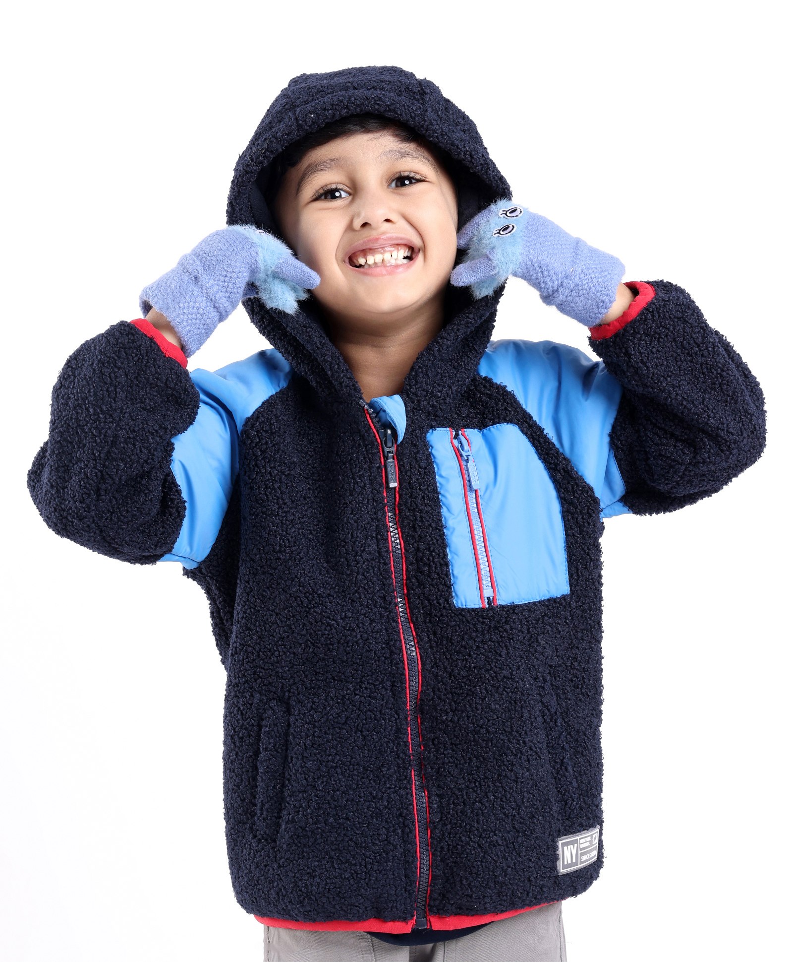 Babyhug Woven Full Sleeves Jacket with Hood Solid Colour - Navy Blue-picture-26