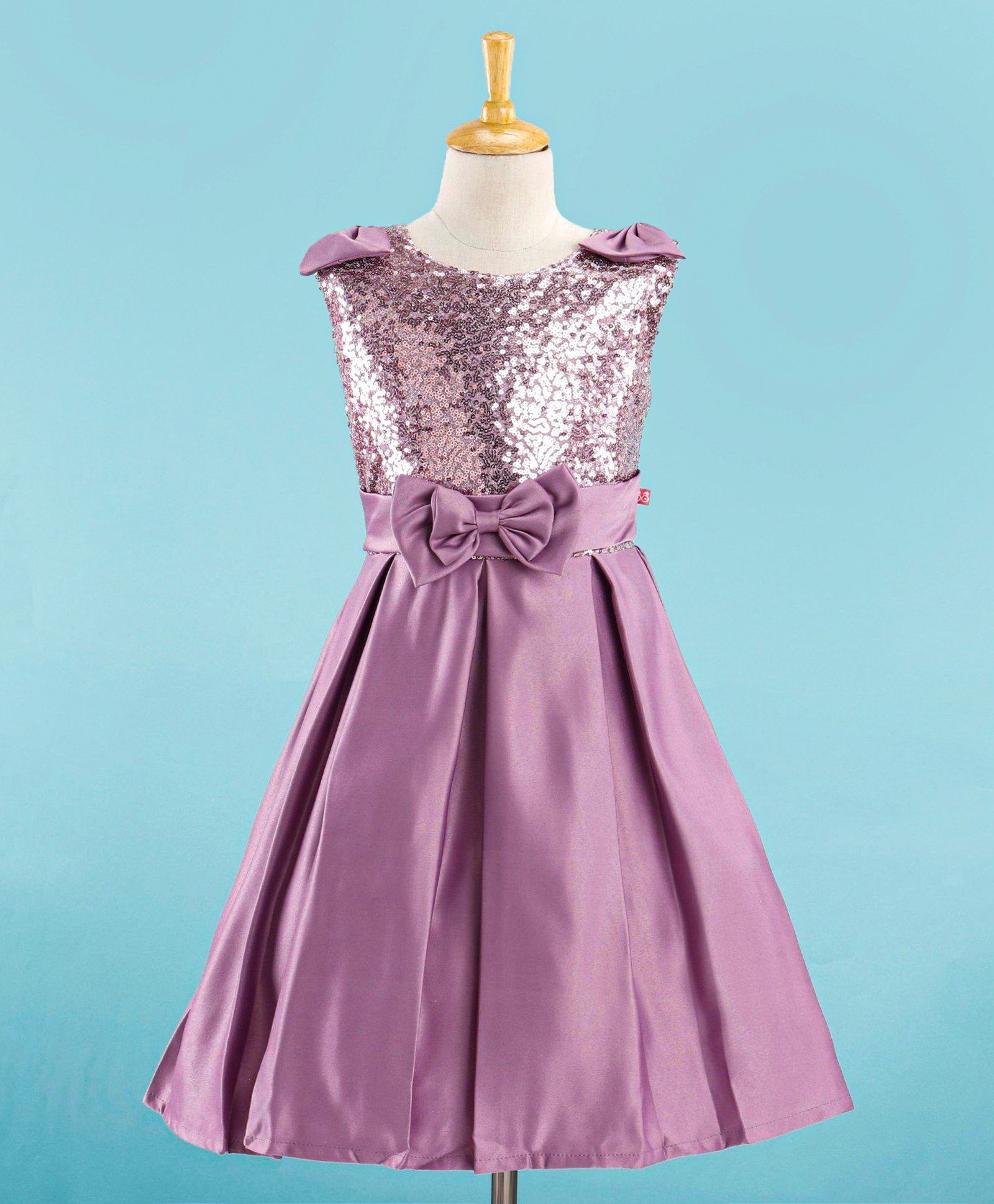 Twetoons Sleeveless Sequin Embellished Party Dress with Bow Corsage - Purple-image-45