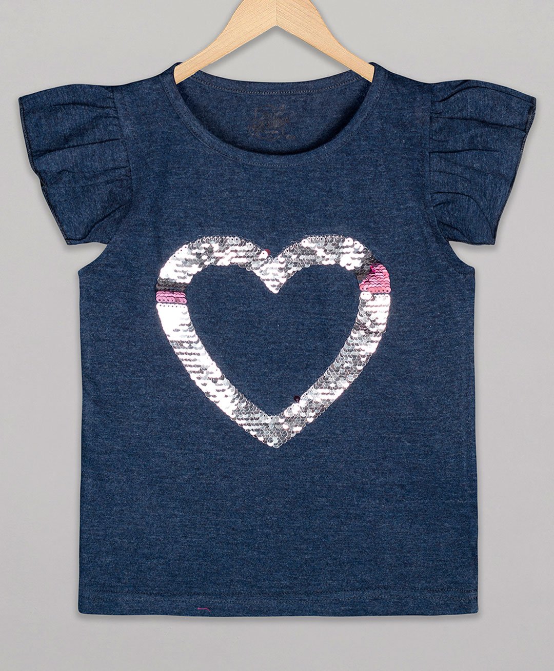 The Sandbox Clothing Co Short Flutter Sleeves Heart Design Sequins Embellished Top - Blue-picture-15