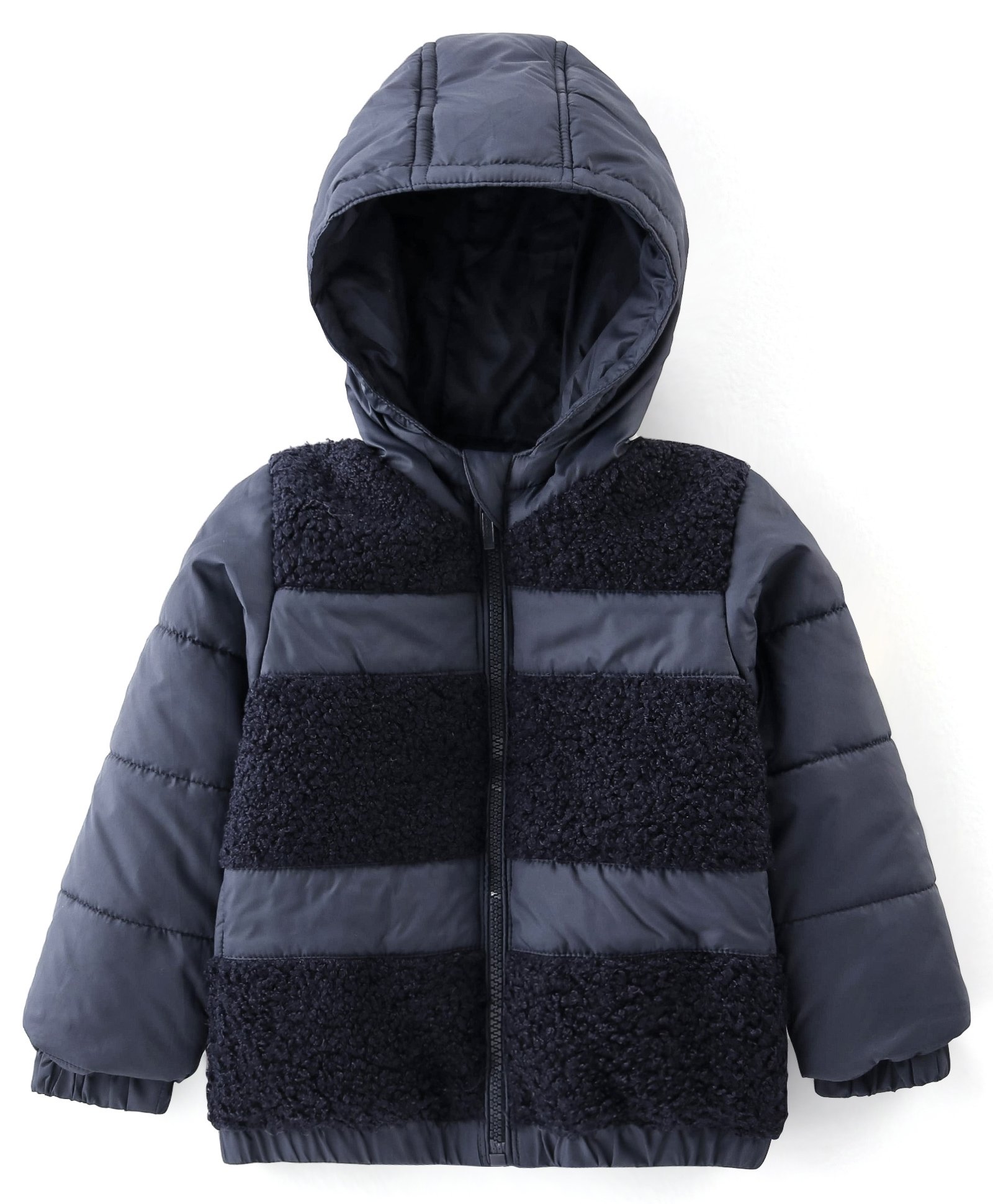 Babyhug Woven Full Sleeves Hooded Jacket with Fur Detailing - Navy-picture-20