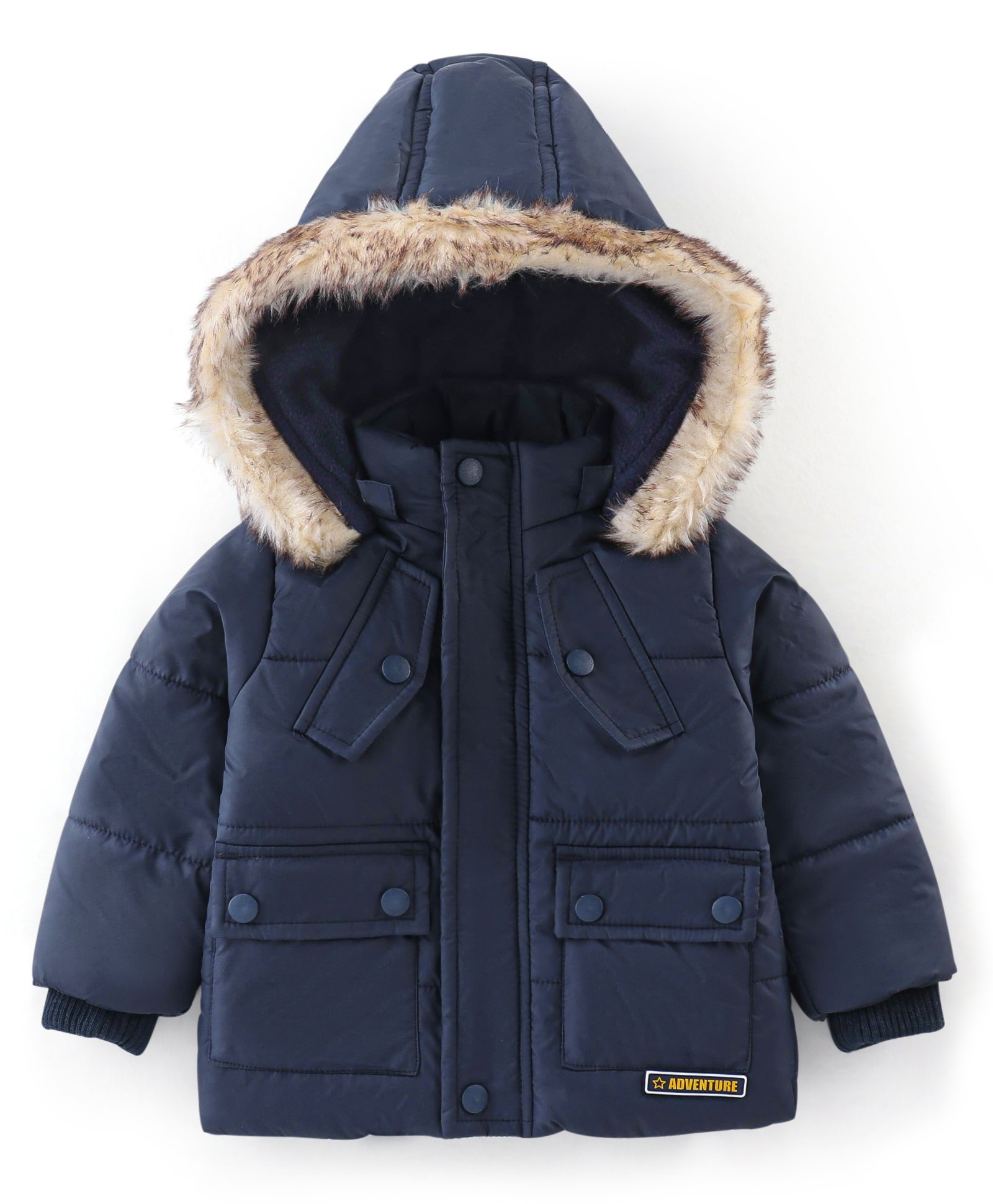Babyhug Full Sleeves Hooded & Padded Jacket Solid- Navy Blue-picture-21