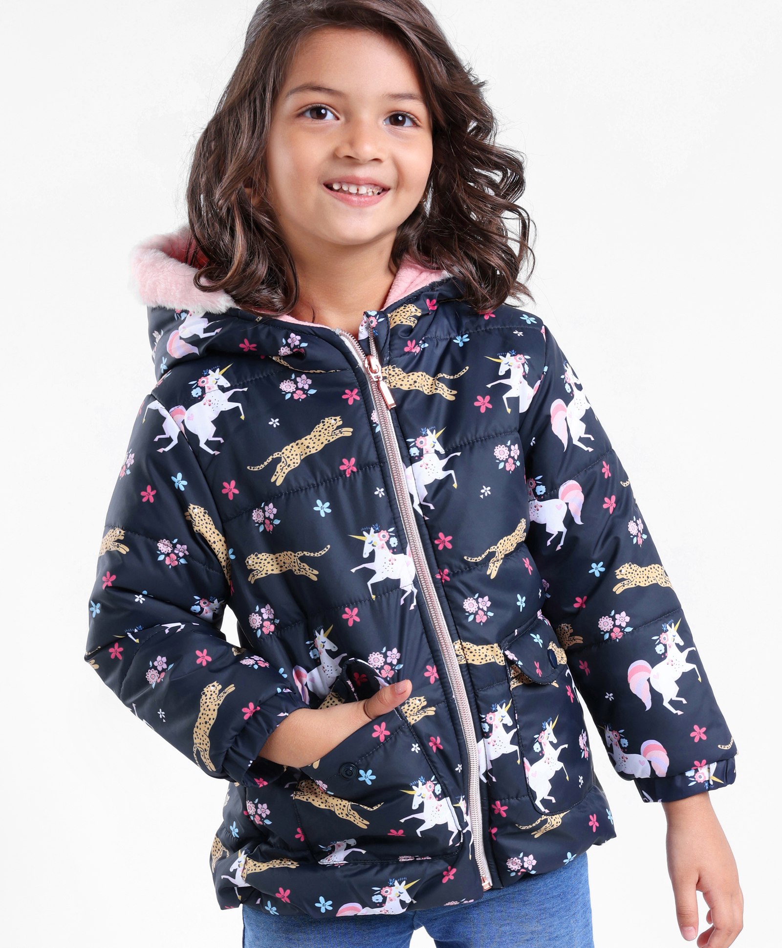 Babyhug Full Sleeves Hooded Fashion Winter Jacket Tiger Print - Blue-image-33