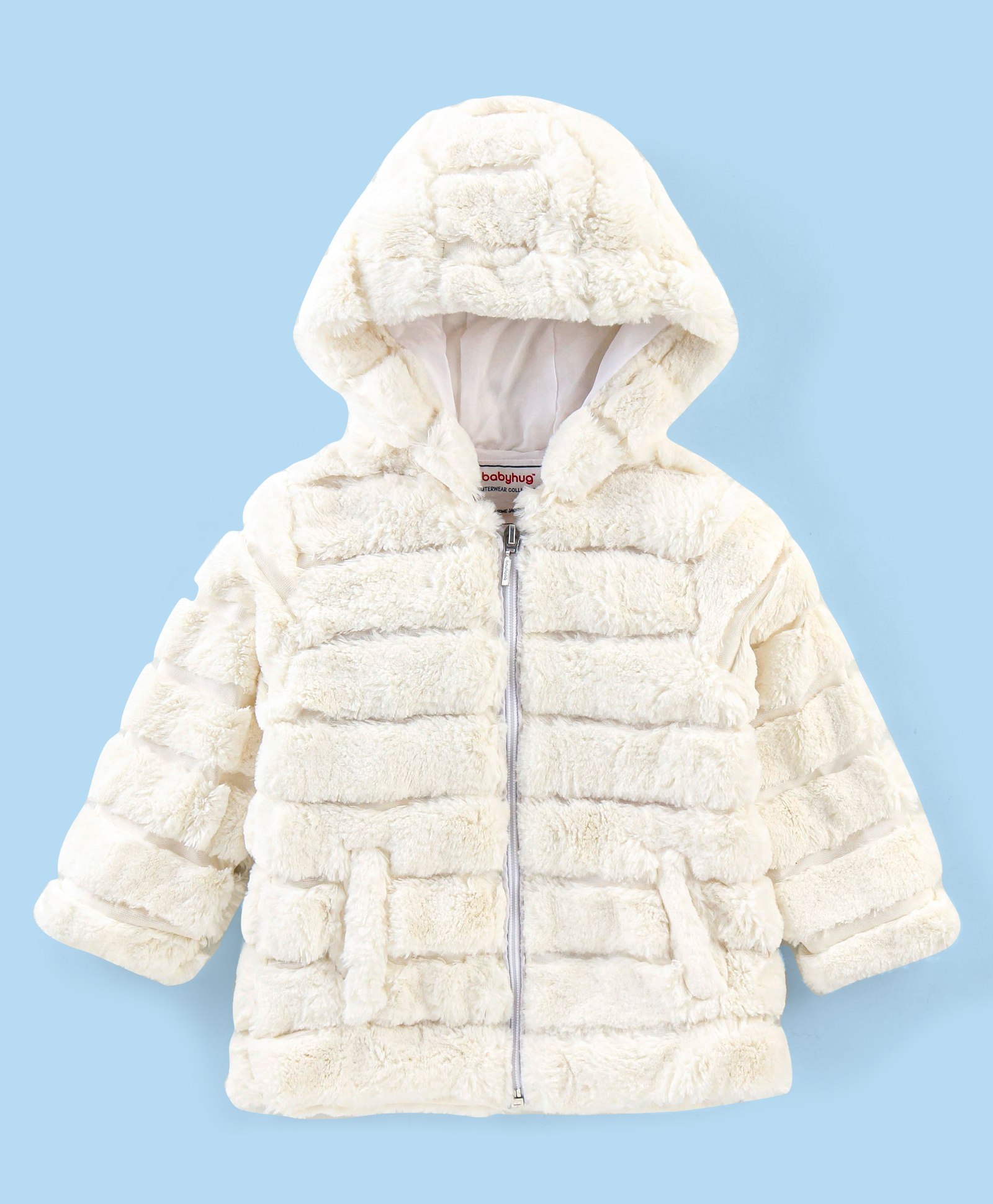 Babyhug Woven Full Sleeves Stripe Textured Hoodie with Cotton Lining - White-image-24