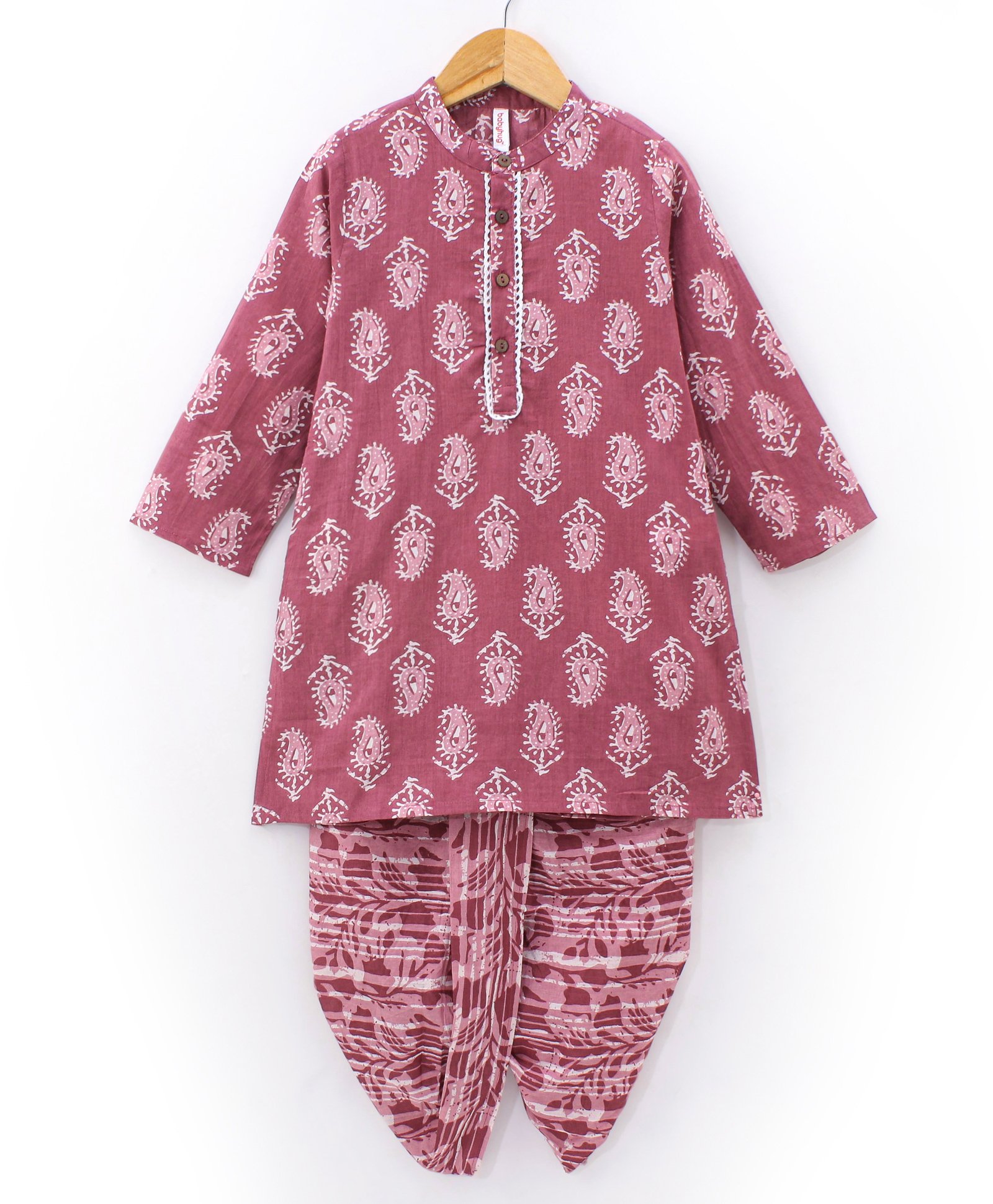 Babyhug 100% Cotton Woven Full Sleeves Kurta With Dhoti Kolka Print - Red-picture-11