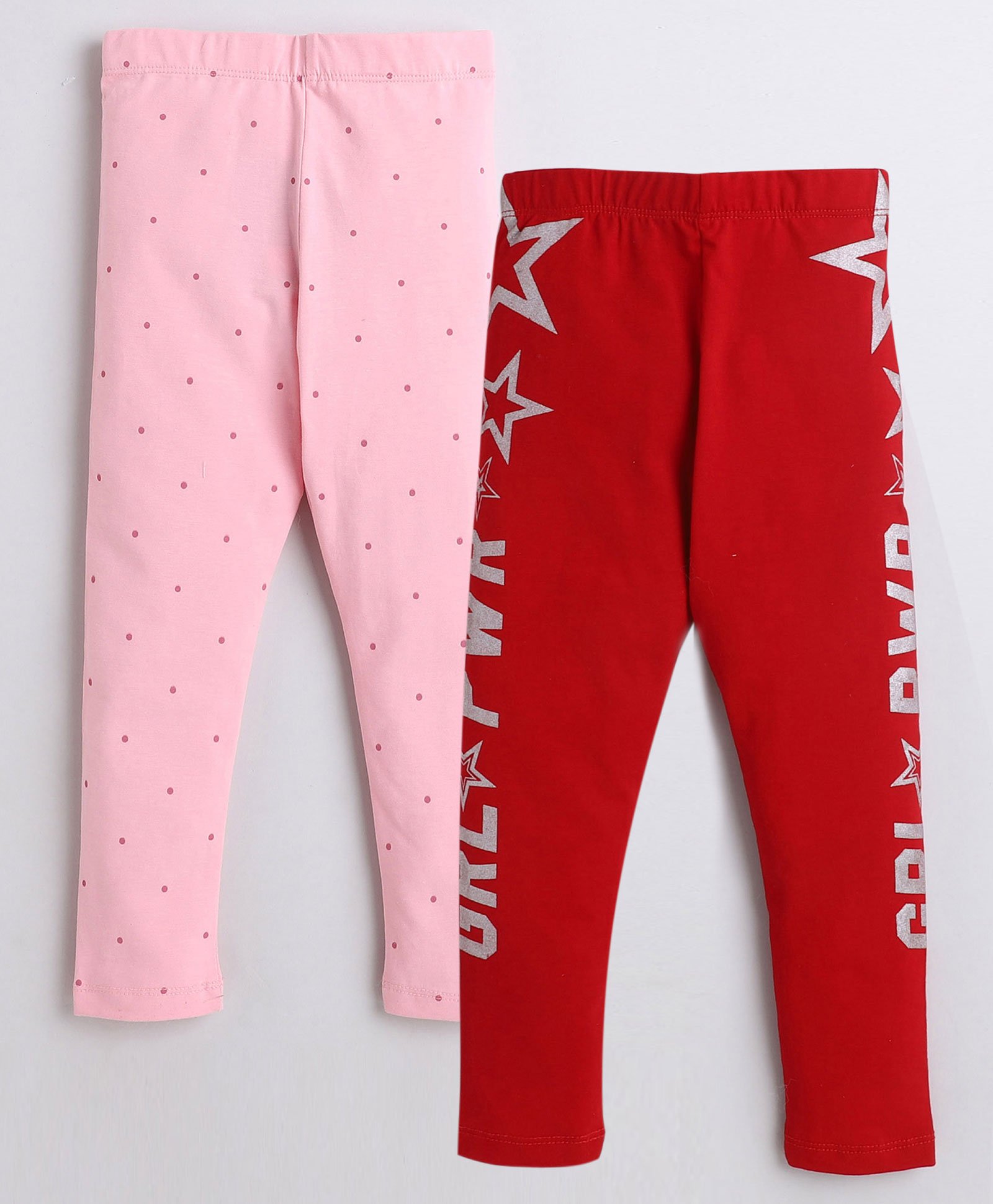 The Sandbox Clothing Co Pack of 2 Girl Power Star & Dot Printed Leggings - Red & Pink-image-47