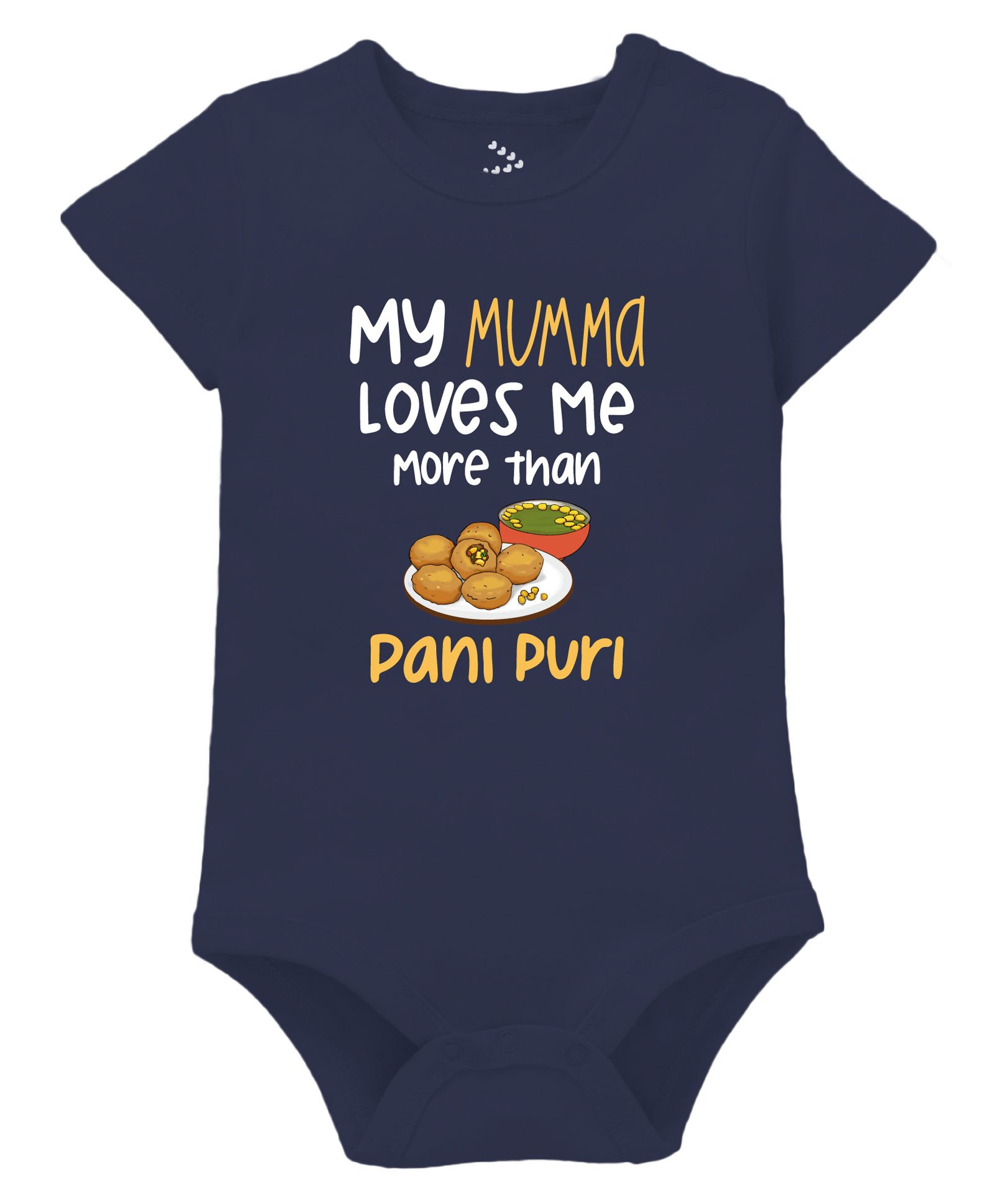 Zeezeezoo Mothers Day Theme Half Sleeves My Mumma Loves Me More Than Pani Puri Printed Onesie - Navy Blue-picture-13