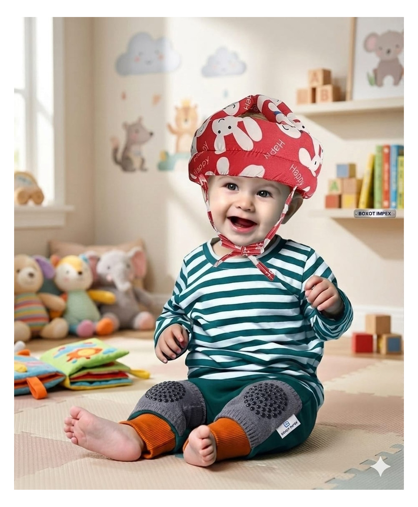BOXOT IMPEX Baby Safety Helmet & Kneepads-Red (Color And Print May Vary)-image-9