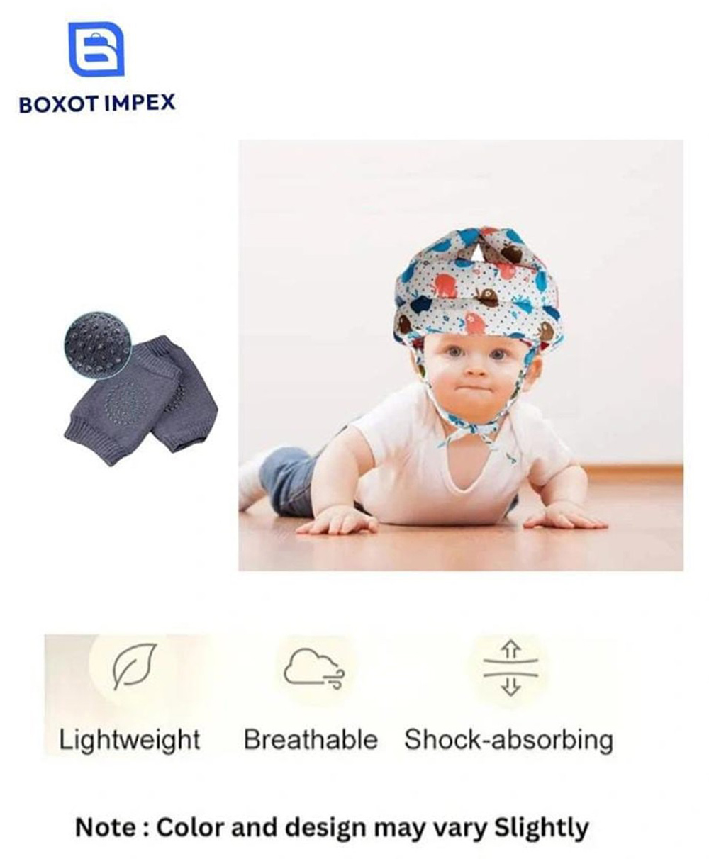 BOXOT IMPEX Baby Safety Helmet & Kneepads-Blue Dotted (Color And Print May Vary)-picture-14