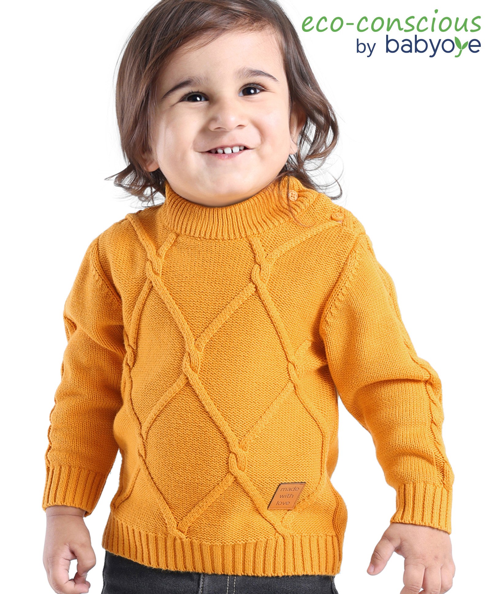Babyoye 100% Cotton Cable Knit Full Sleeves Pullover Sweater - Mustard-image-26