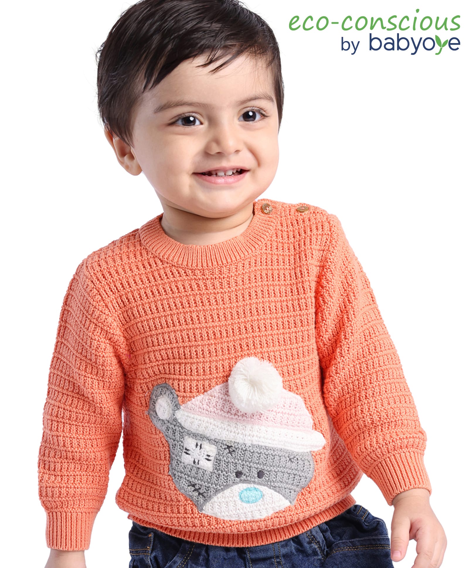 Babyoye 100% Cotton Solid Dyed Full Sleeves Sweater - Orange-picture-36