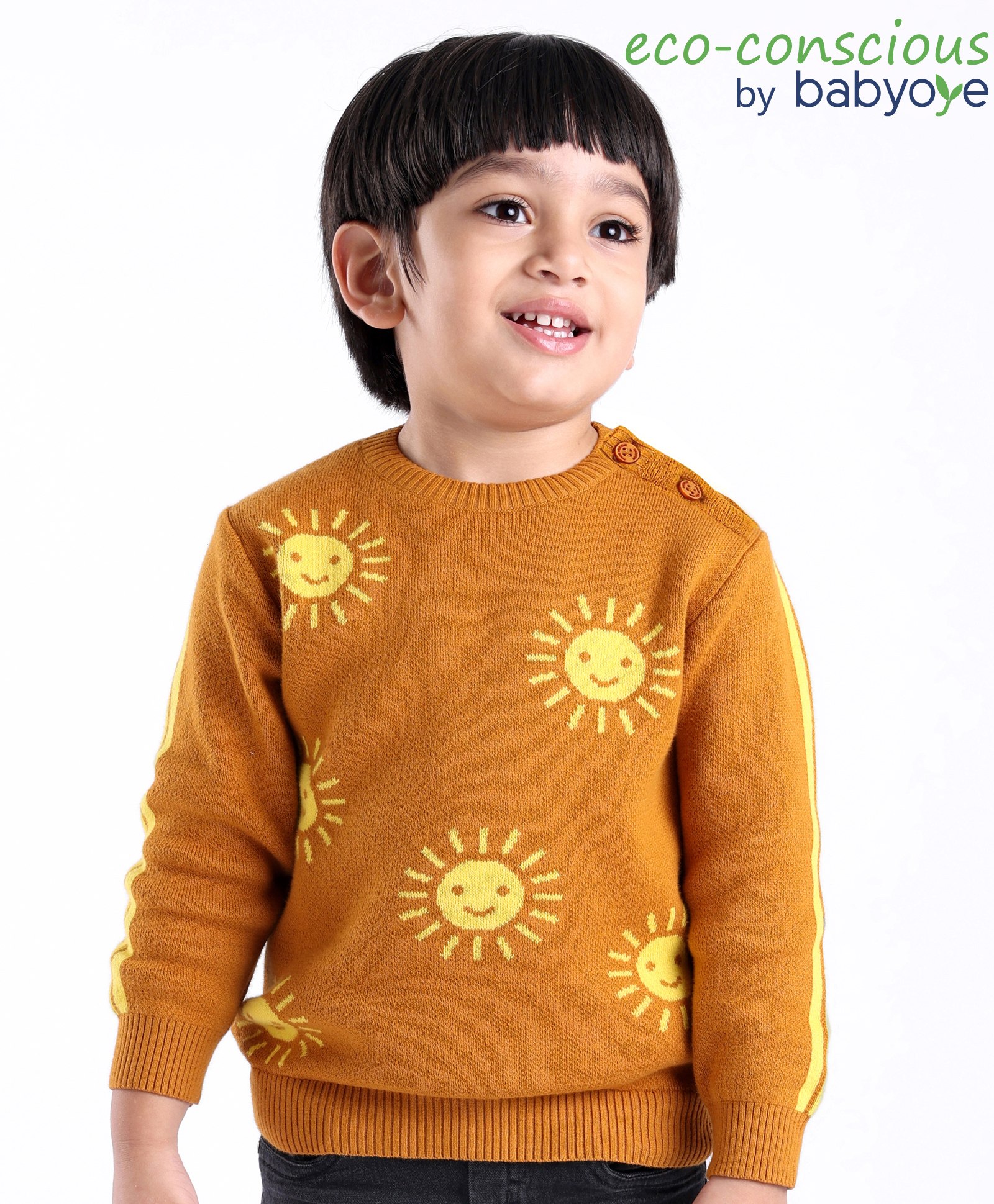 Babyoye 100% Cotton Solid Dyed Full Sleeves Pullover Sun Design - Yellow-image-36