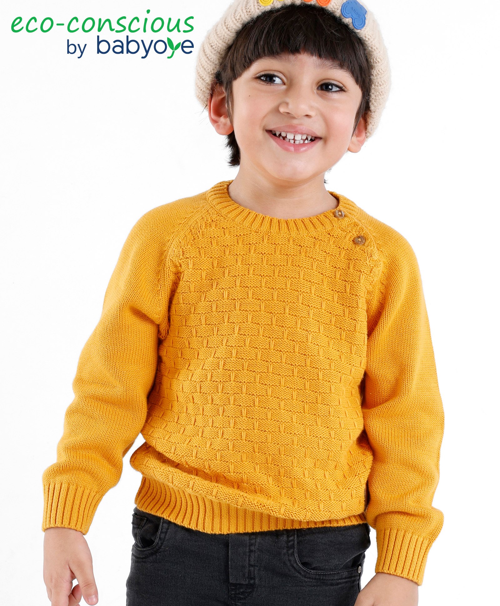 Babyoye  100% Cotton Cable Knit Full Sleeves Pullovers - Mustard-image-19