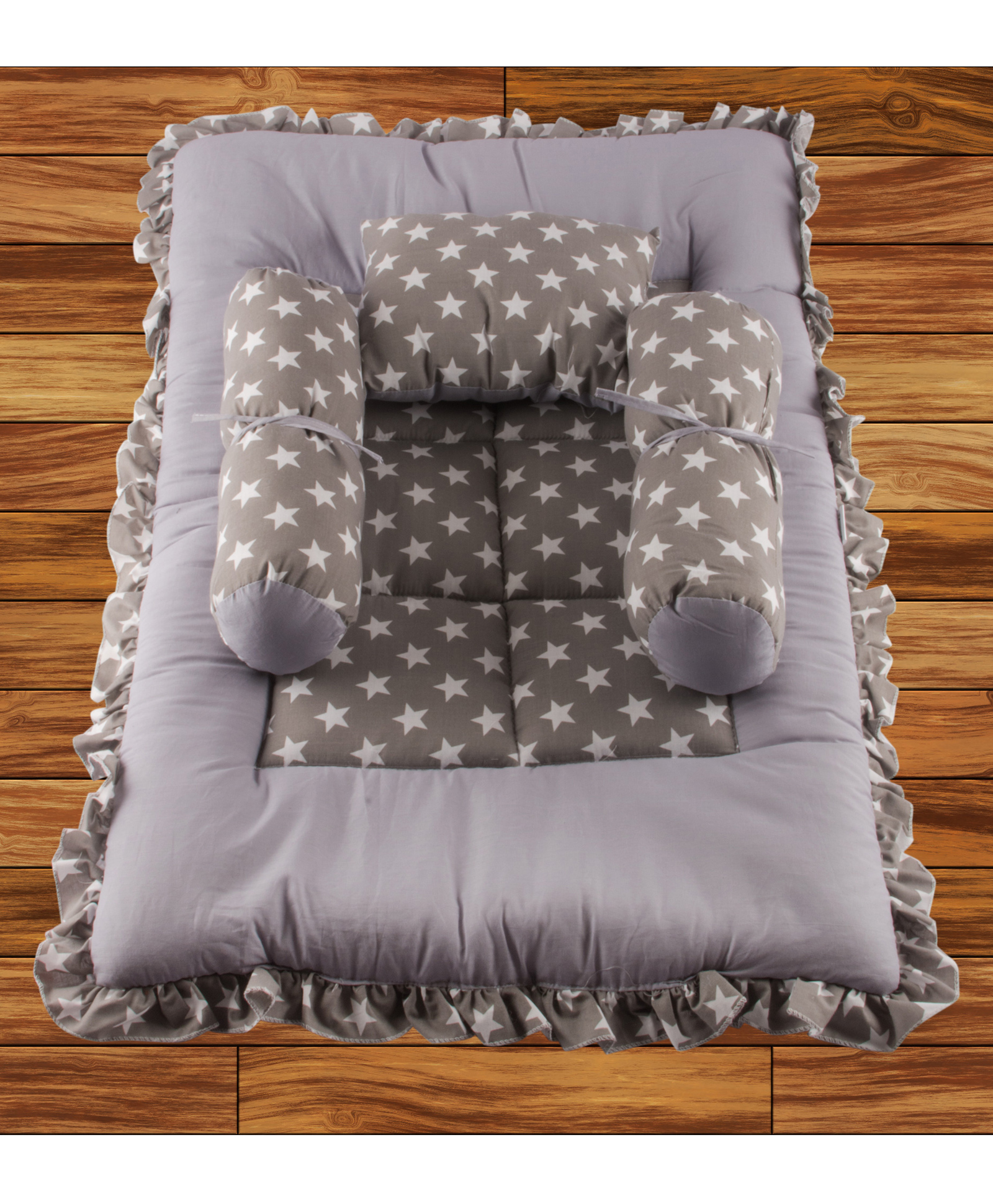 Mittenbooty Baby Bolster Bed Set Star Print Frill-Grey-picture-17