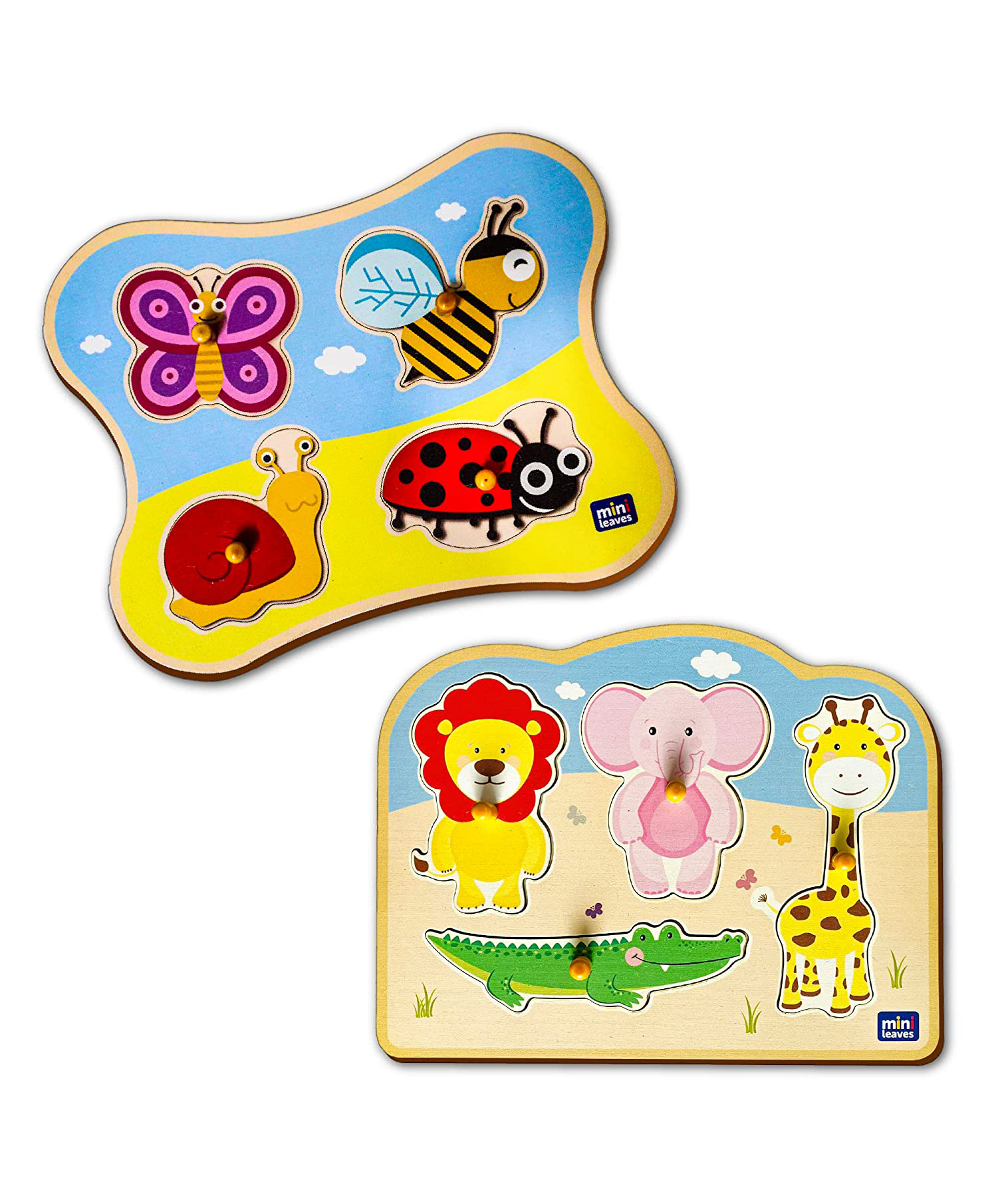 Mini Leaves Jungle Animal Friends and Insects Jumbo Knob Wooden Puzzle 8 pieces-image-38