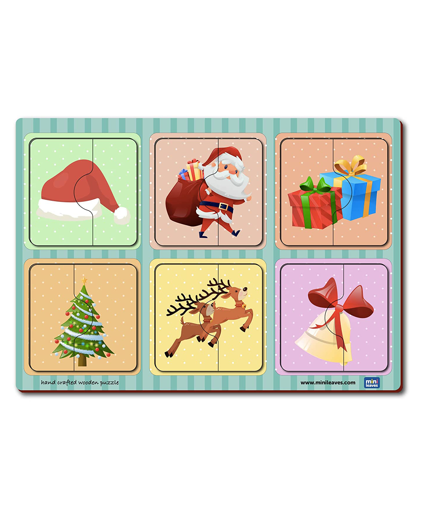minileaves Mini Leaves 2 Piece Wooden Christmas Puzzle- Set of 6-picture-33