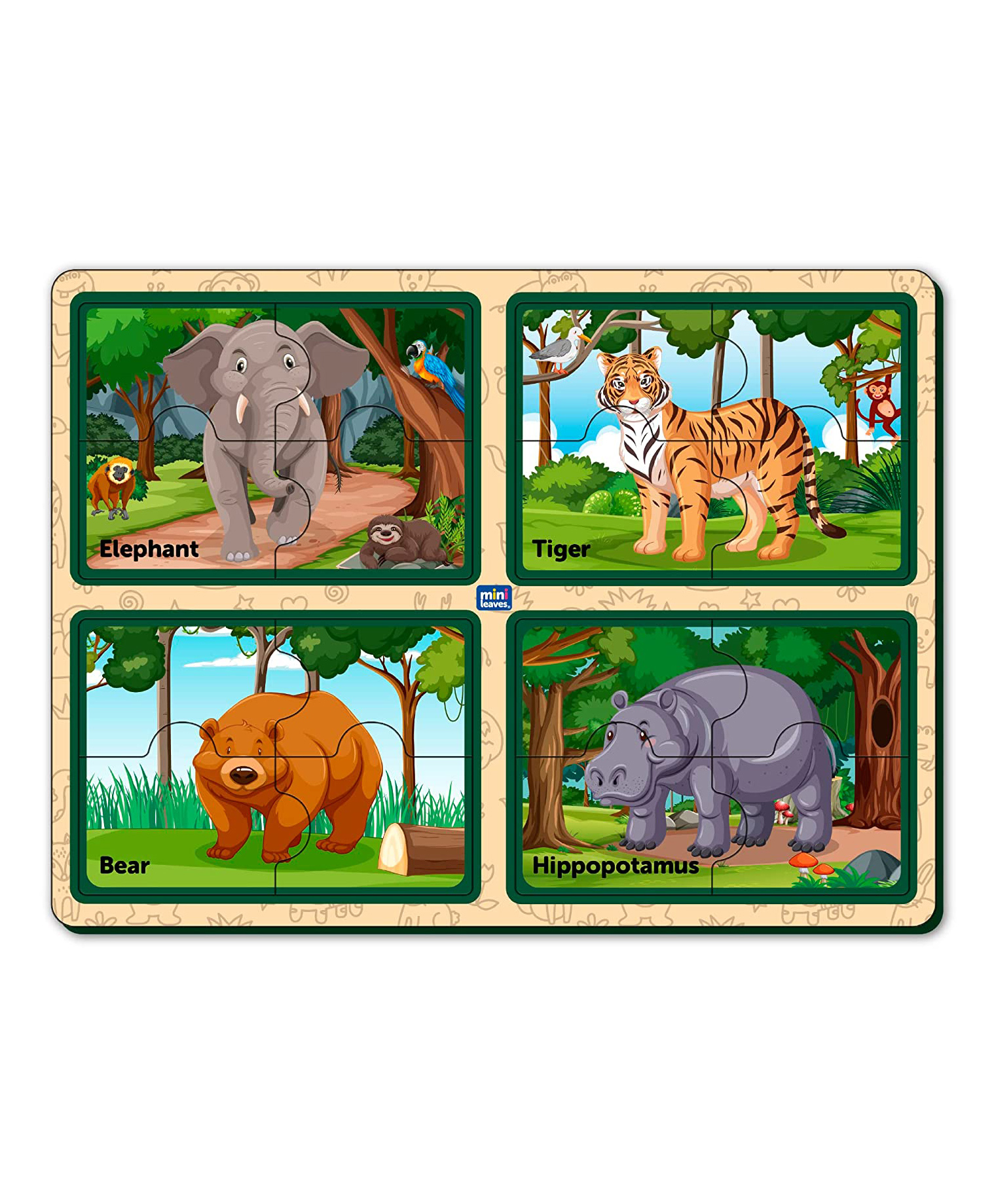 minileaves Mini Leaves Four 4 Piece Animal Jumbo Pieces Wooden Puzzle Set of Set of 16 Pieces- Multicolor-picture-34