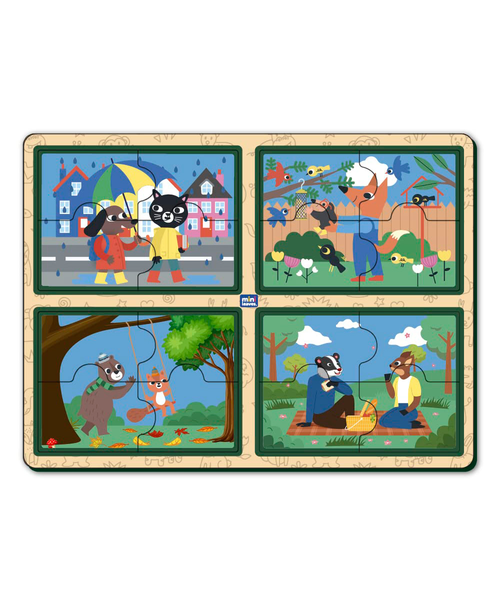 minileaves Mini Leaves Four 4 Piece Act of Kindness Jumbo Pieces Wooden Puzzle Set of 4 Chunky Jigsaw Puzzle for Kids Set of 16 Pieces- Multicolor-picture-35