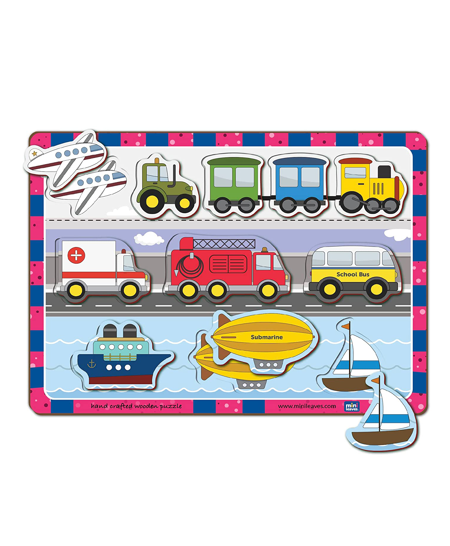 minileaves Mini Leaves Transport Vehicle Chunky Wooden Educational Puzzle Multicolour-12 Pieces-picture-36